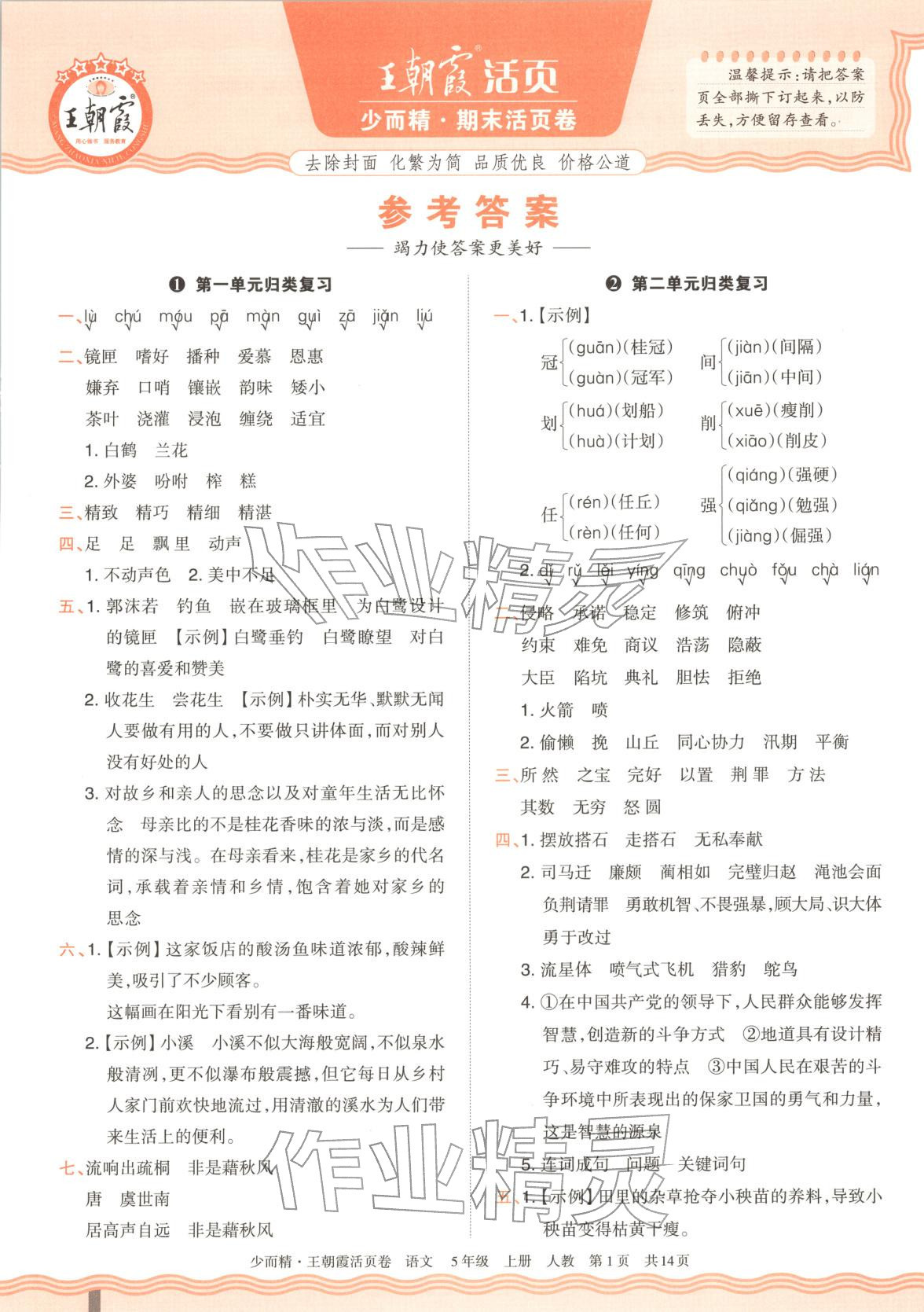 2025年王朝霞活页卷五年级语文上册人教版 第1页