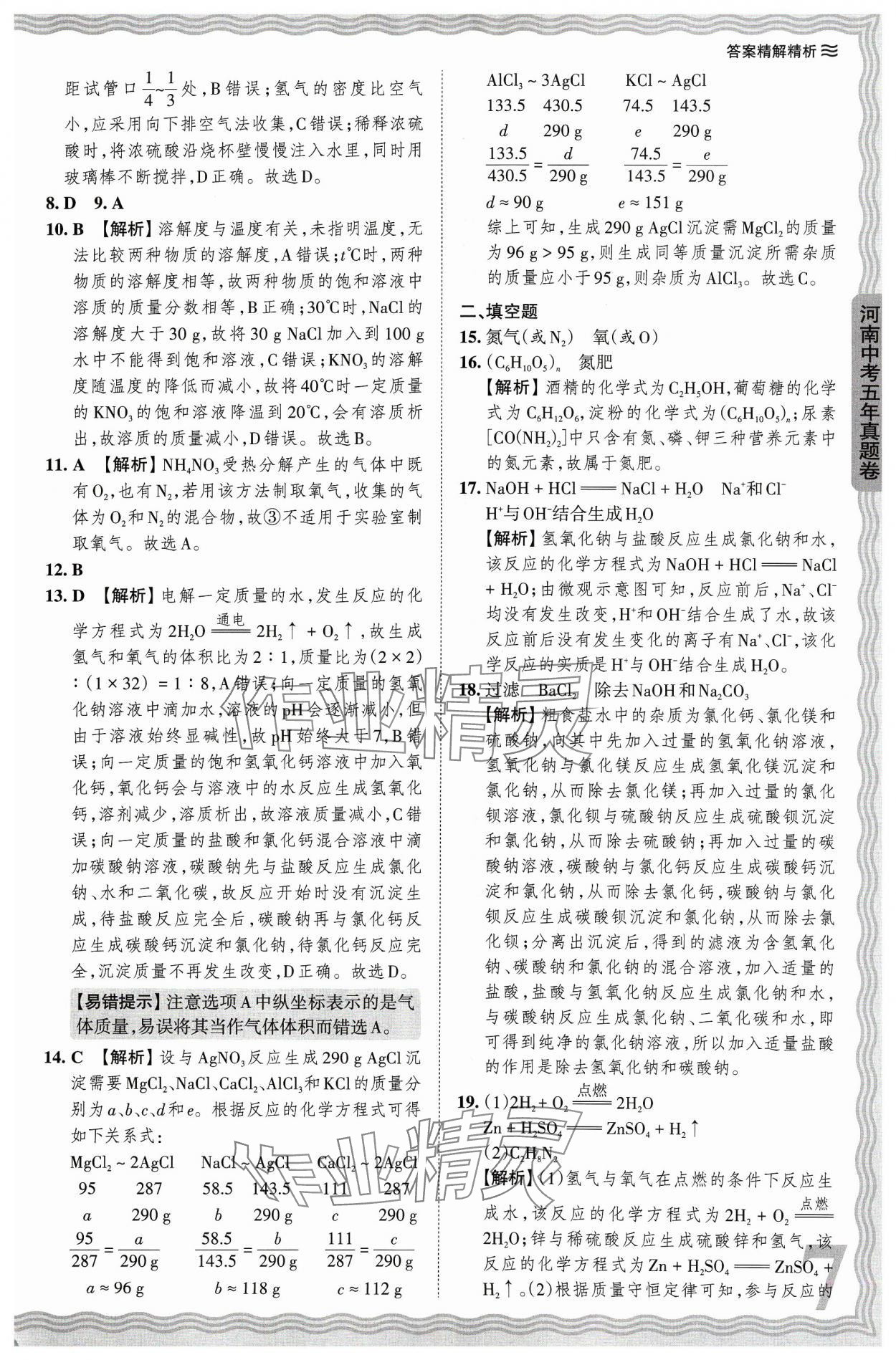 2024年王朝霞中考真題精編化學(xué)河南中考 參考答案第7頁