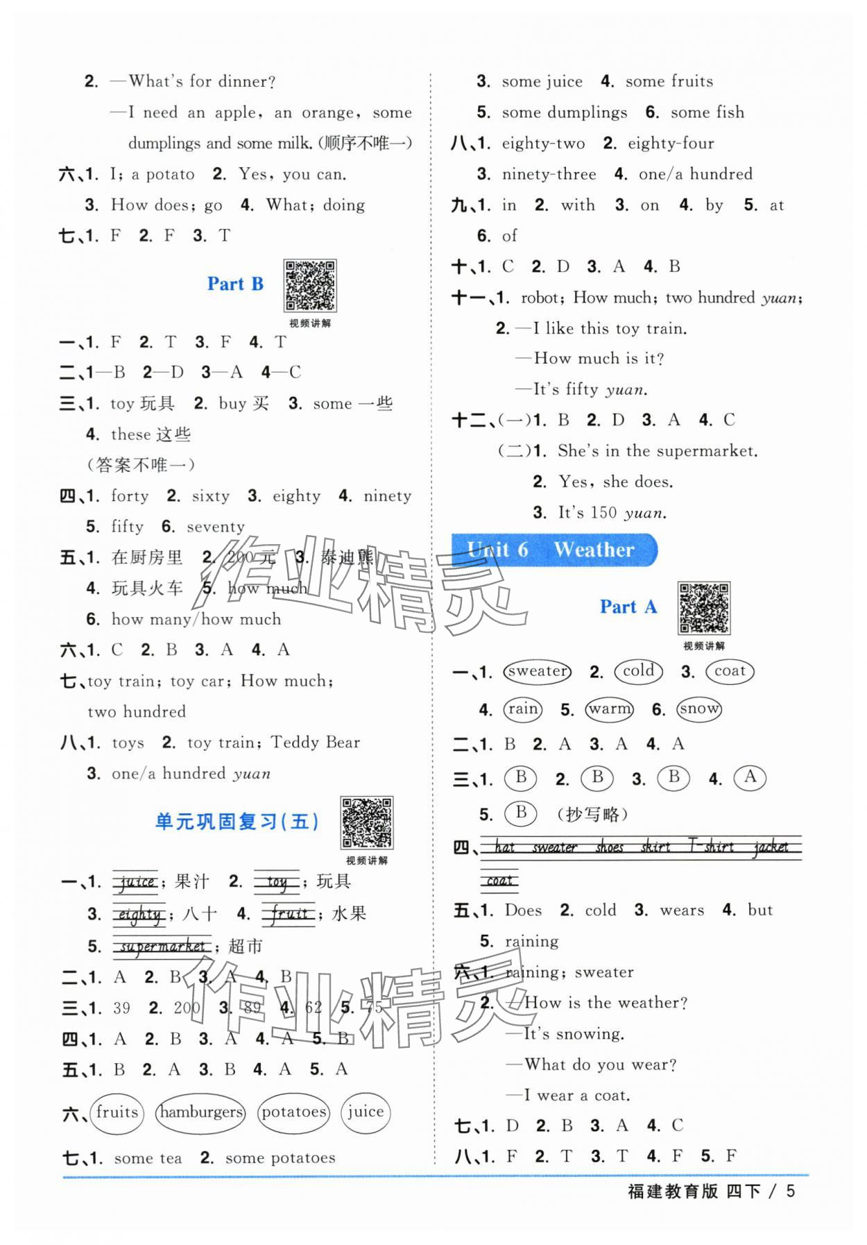 2024年陽(yáng)光同學(xué)課時(shí)優(yōu)化作業(yè)四年級(jí)英語(yǔ)下冊(cè)閩教版福建專(zhuān)版 參考答案第5頁(yè)