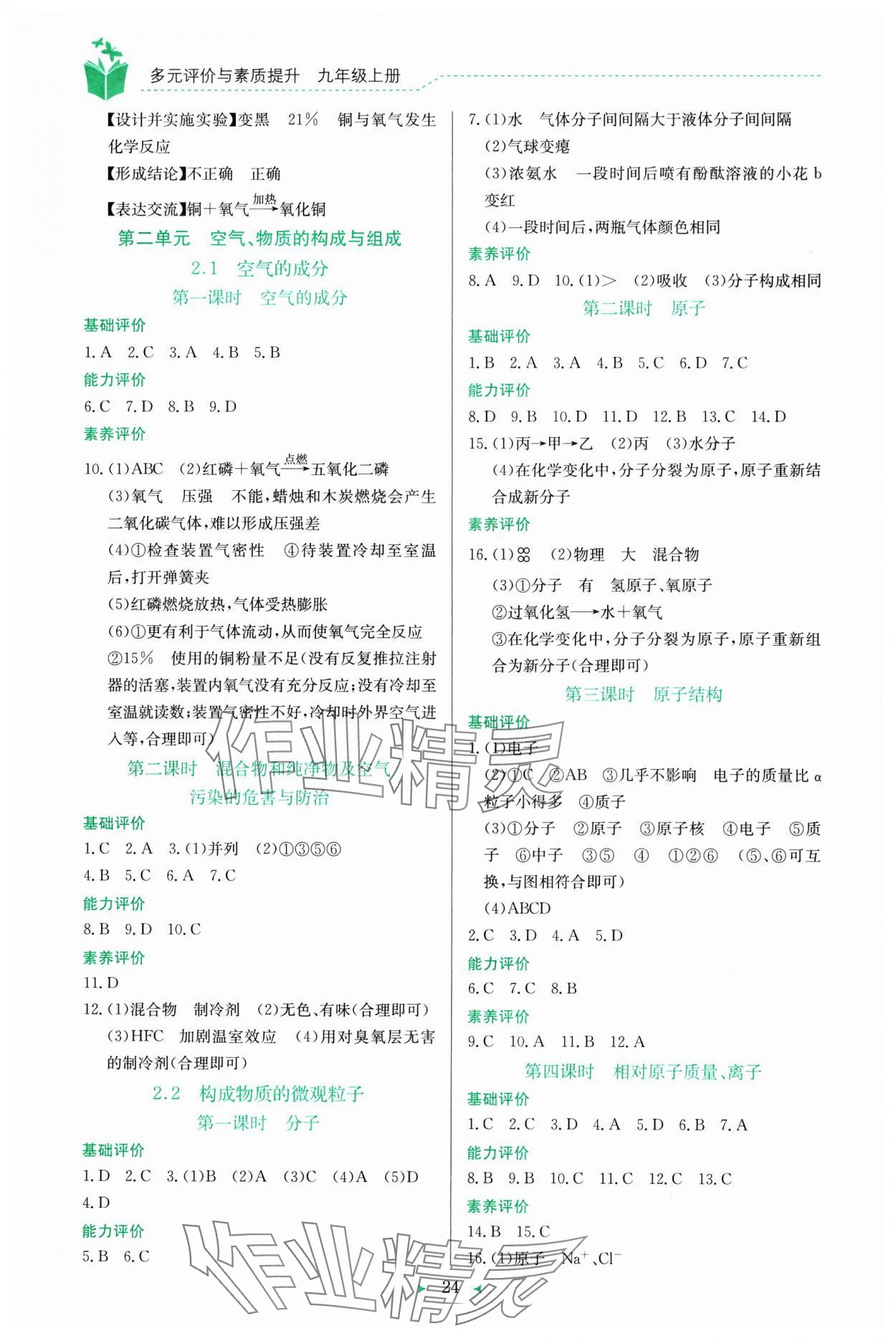 2025年多元评价与素质提升九年级化学上册科粤版 第2页