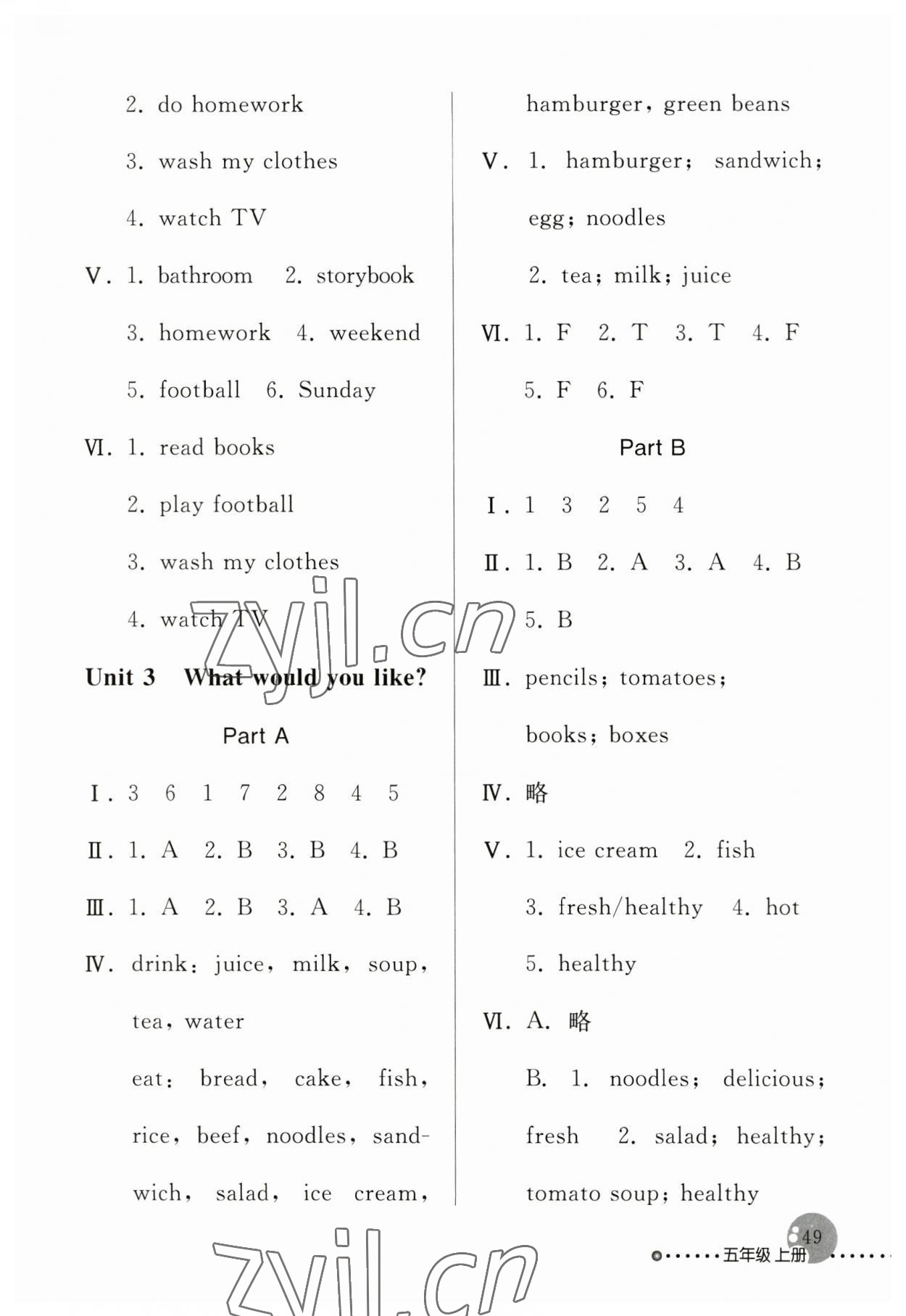 2023年配套練習(xí)與檢測五年級英語上冊人教版 參考答案第2頁