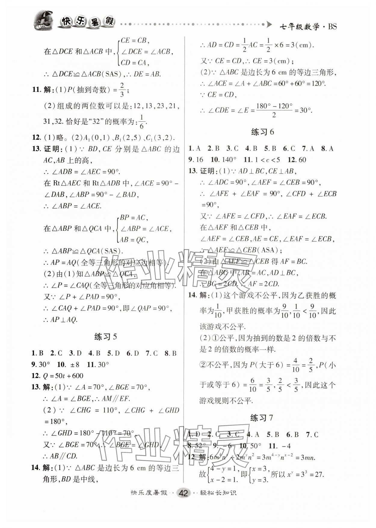 2025年文涛书业假期作业快乐暑假七年级数学北师大版 第2页