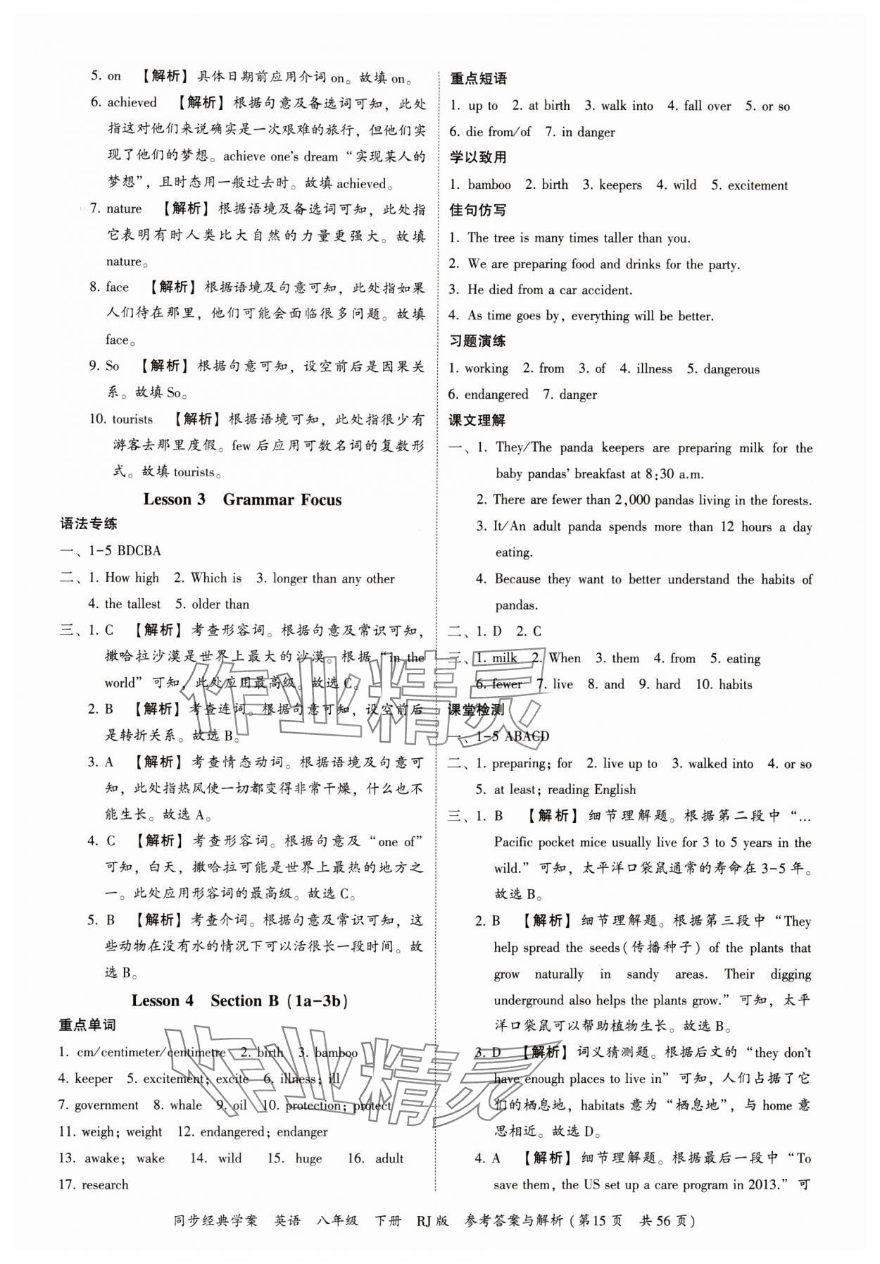 2024年同步經(jīng)典學(xué)案八年級英語下冊人教版 參考答案第15頁