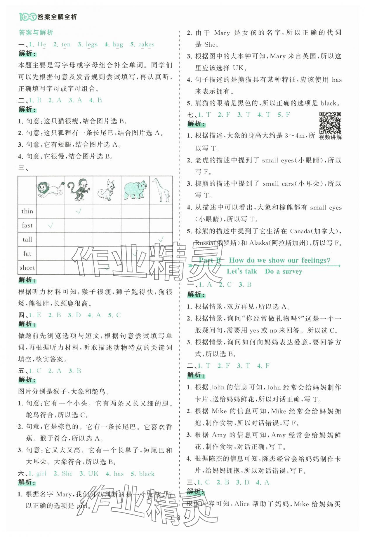2025年課時一本通三年級英語下冊人教版佛山專版 參考答案第8頁