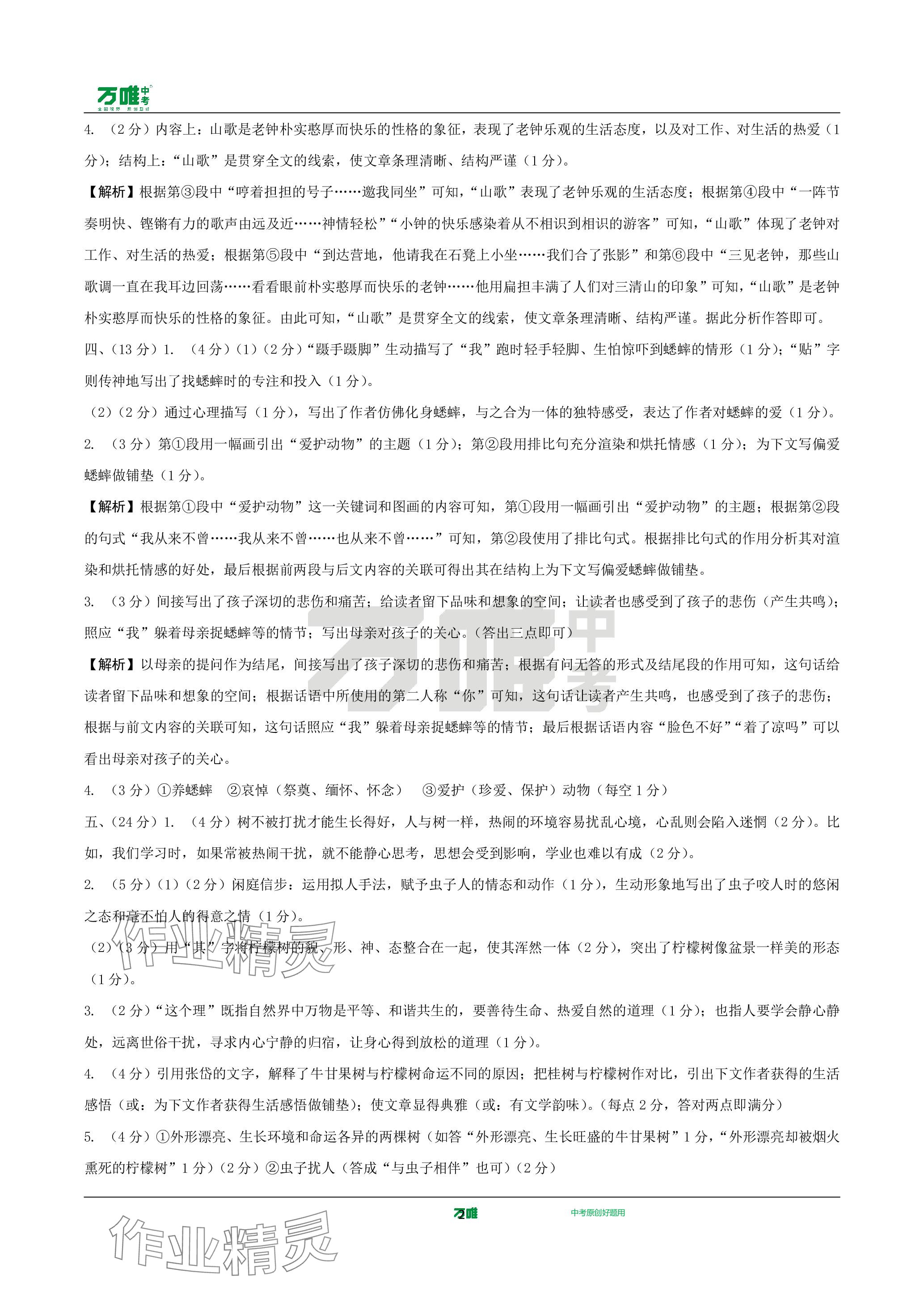 2024年萬唯中考試題研究語文云南專版 參考答案第2頁