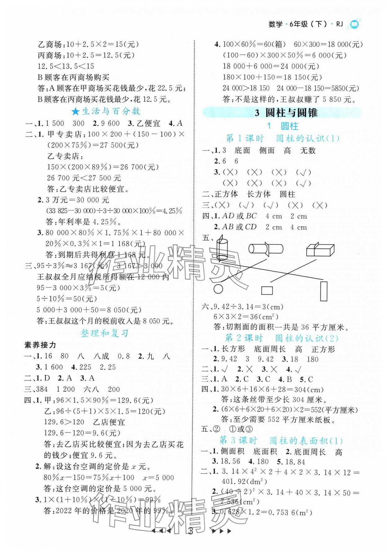 2024年细解巧练六年级数学下册人教版 参考答案第3页