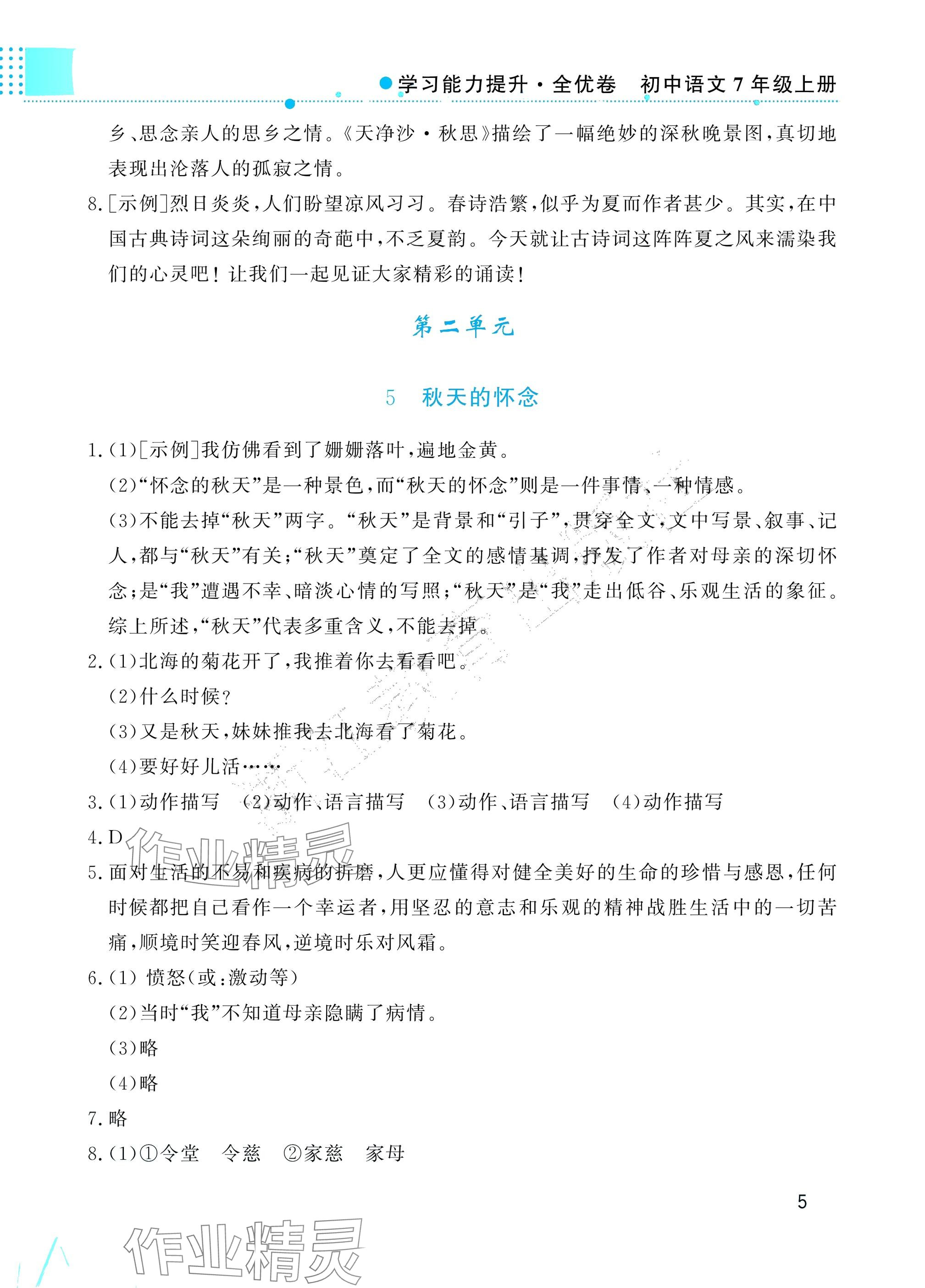 2025年学习能力提升七年级语文上册人教版 参考答案第5页