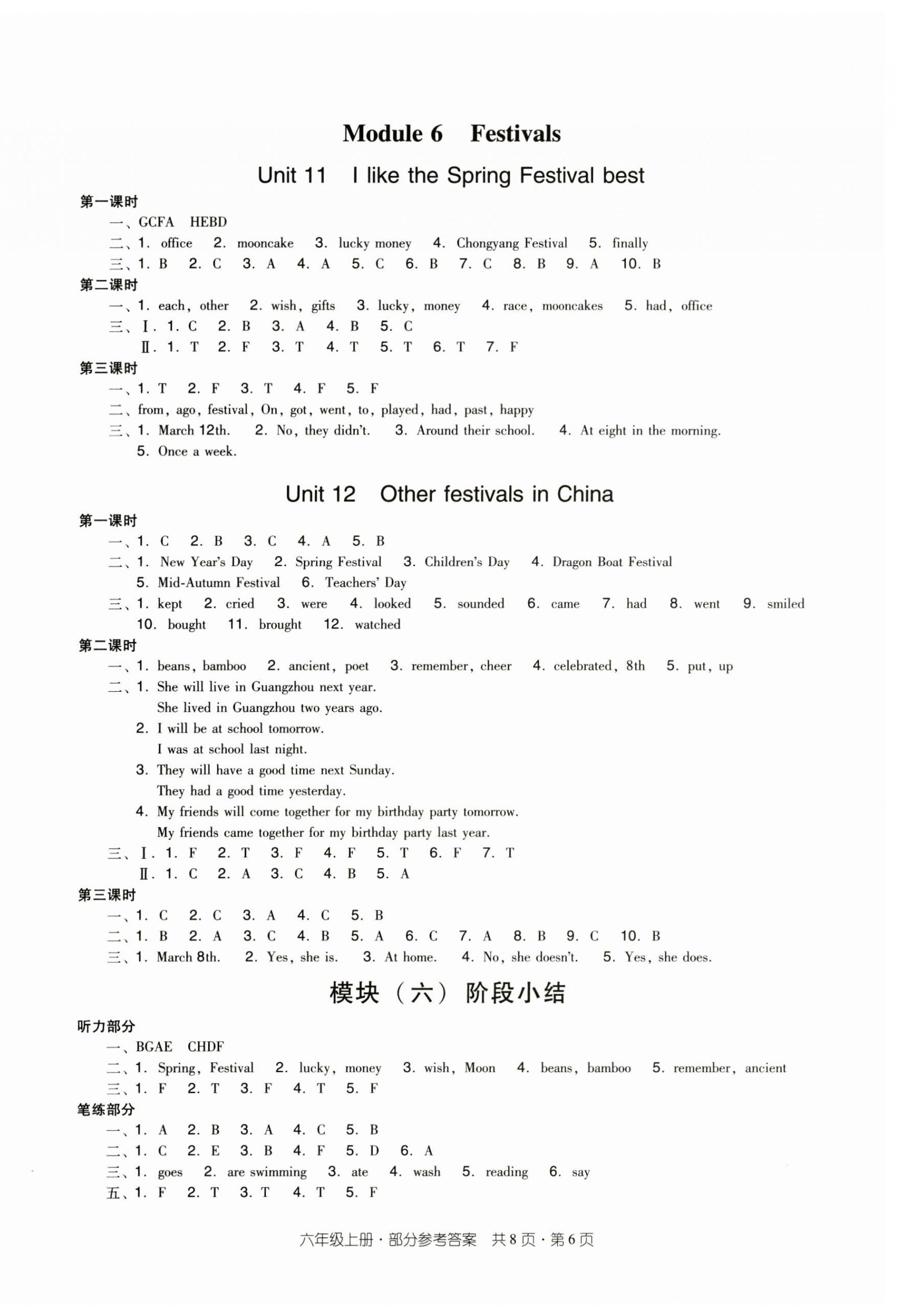 2024年双基同步导学导练六年级英语上册教科版广州专版 参考答案第6页