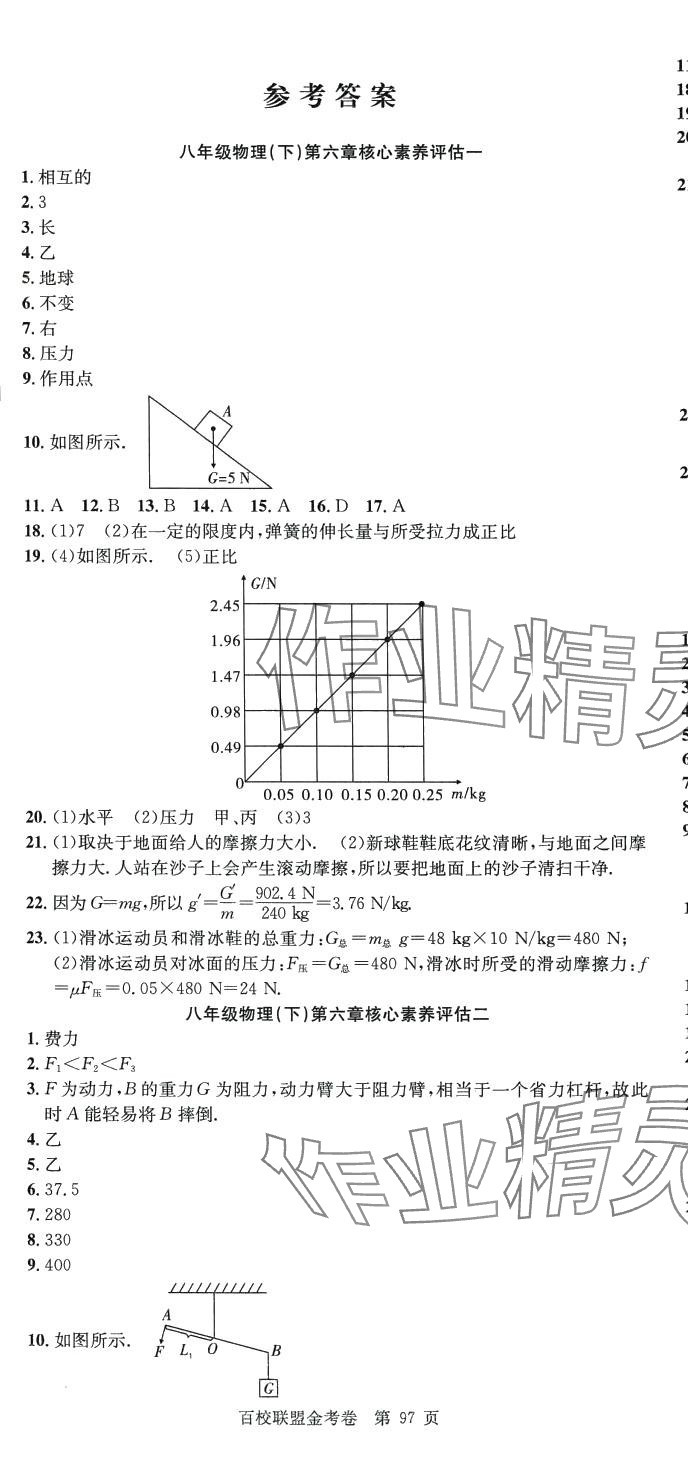 2024年百校联盟金考卷八年级物理下册人教版 参考答案第1页