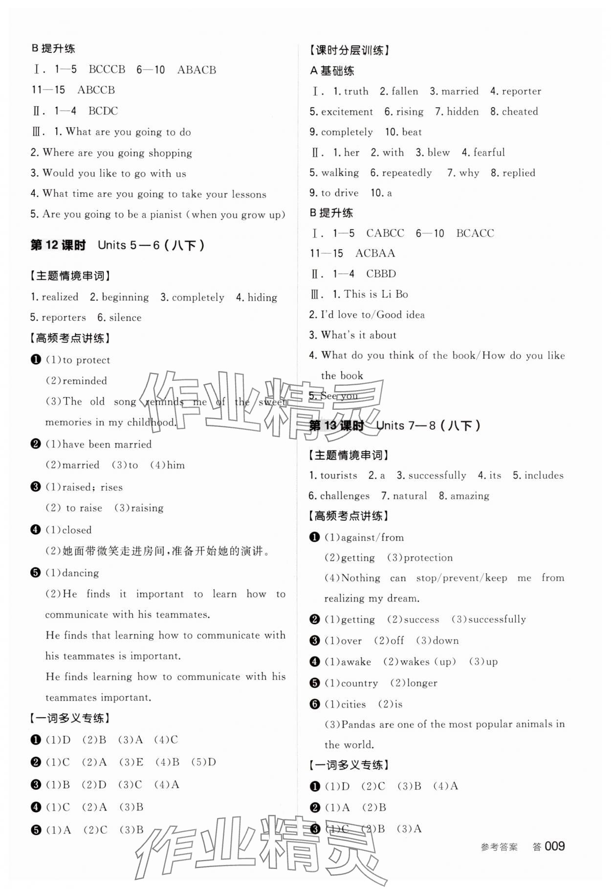 2025年全品中考復(fù)習(xí)方案英語(yǔ)內(nèi)蒙古專版 參考答案第8頁(yè)