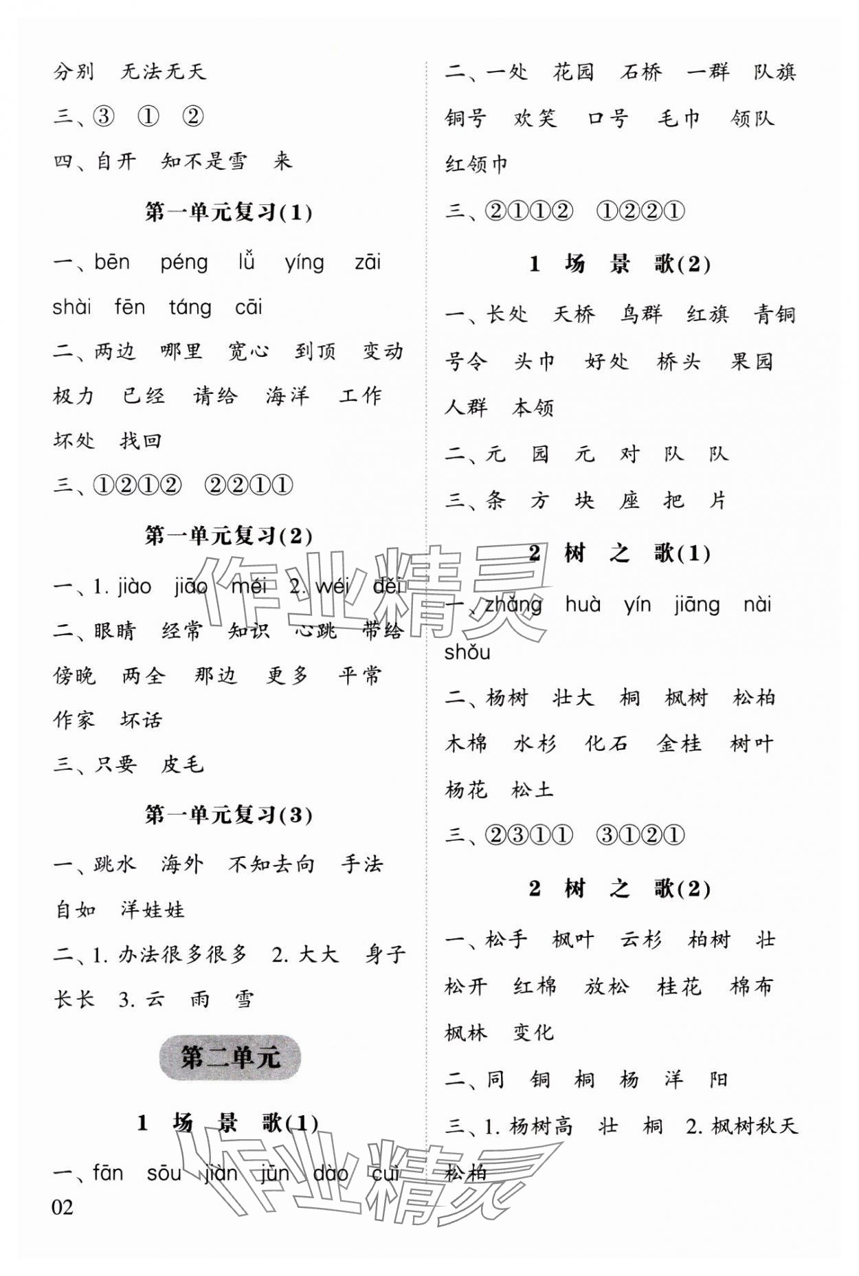 2023年经纶学典默写小能手二年级语文上册人教版 参考答案第2页