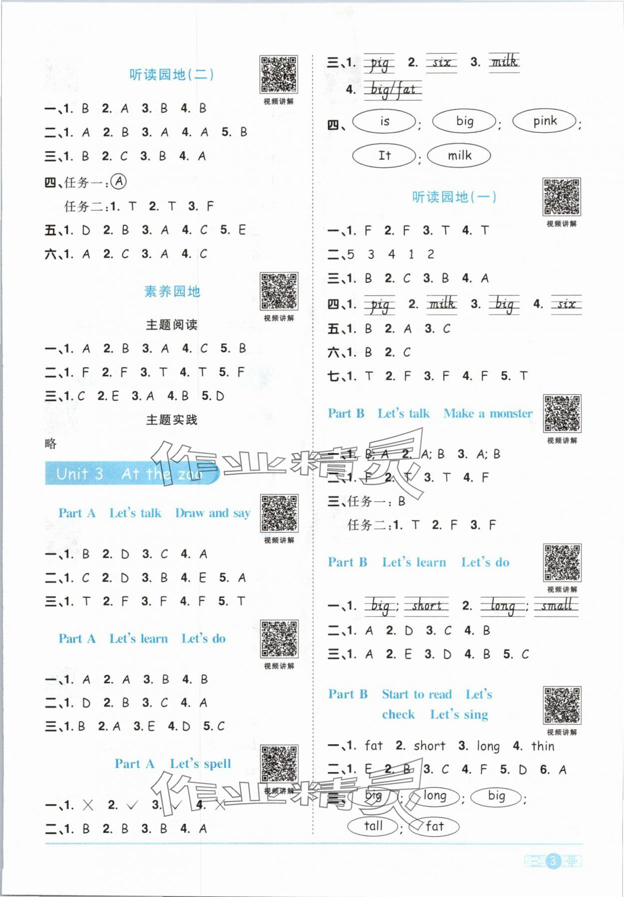 2024年陽光同學(xué)課時優(yōu)化作業(yè)三年級英語下冊人教PEP版 參考答案第3頁