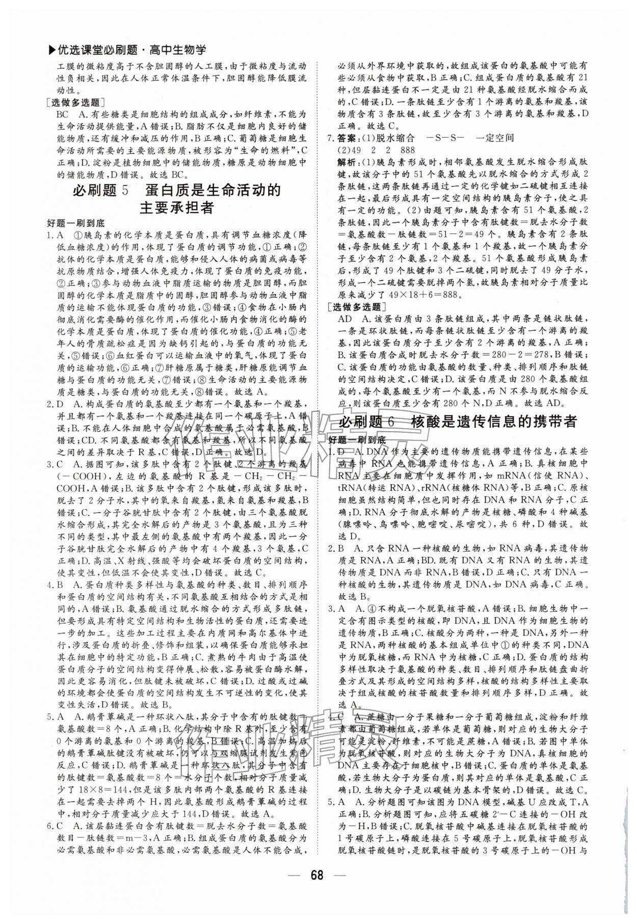 2026年优选课堂必刷题高一生物&nbsp;参考答案第3页