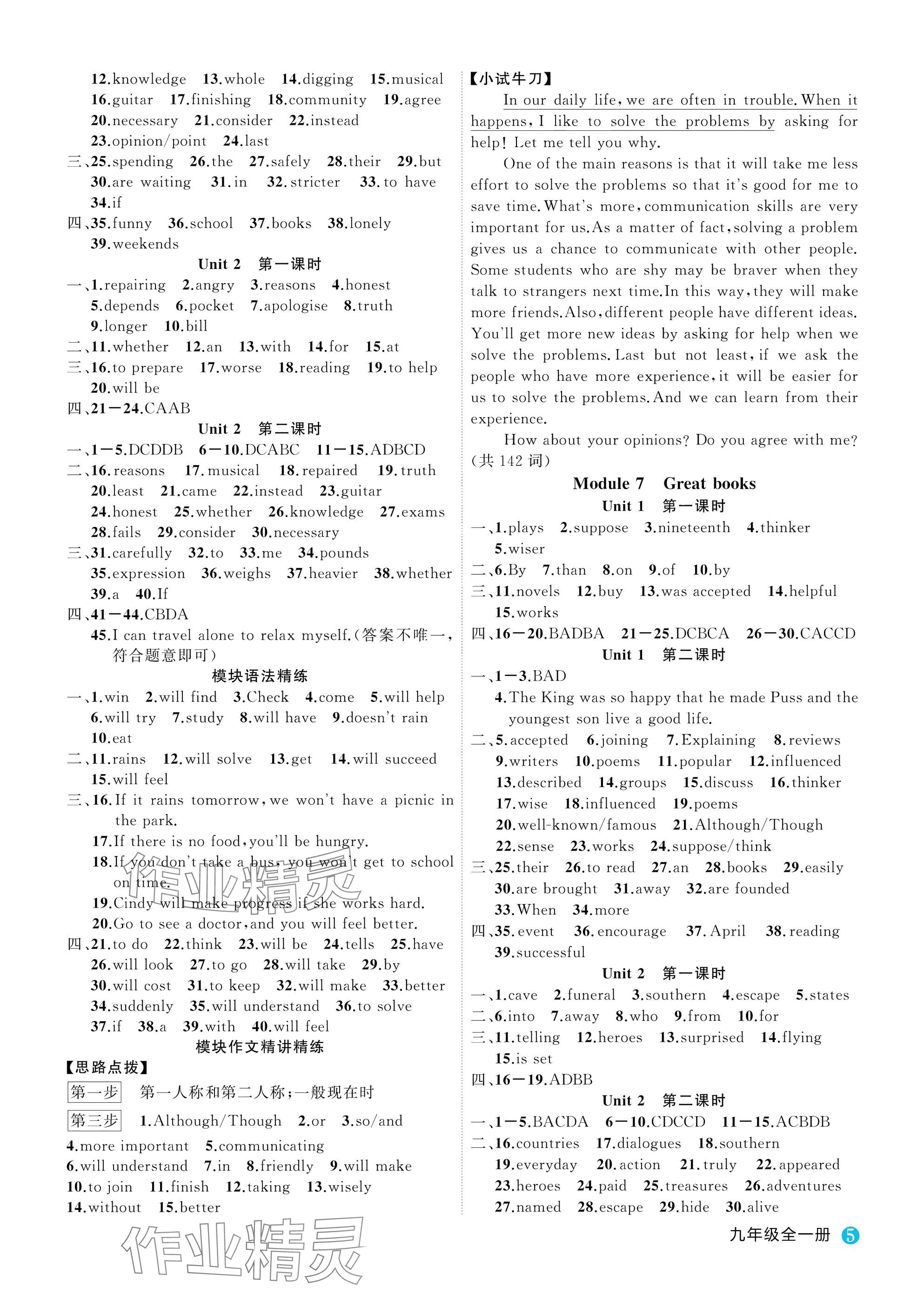 2025年名师面对面学科素养评价九年级英语全一册外研版&nbsp;参考答案第5页