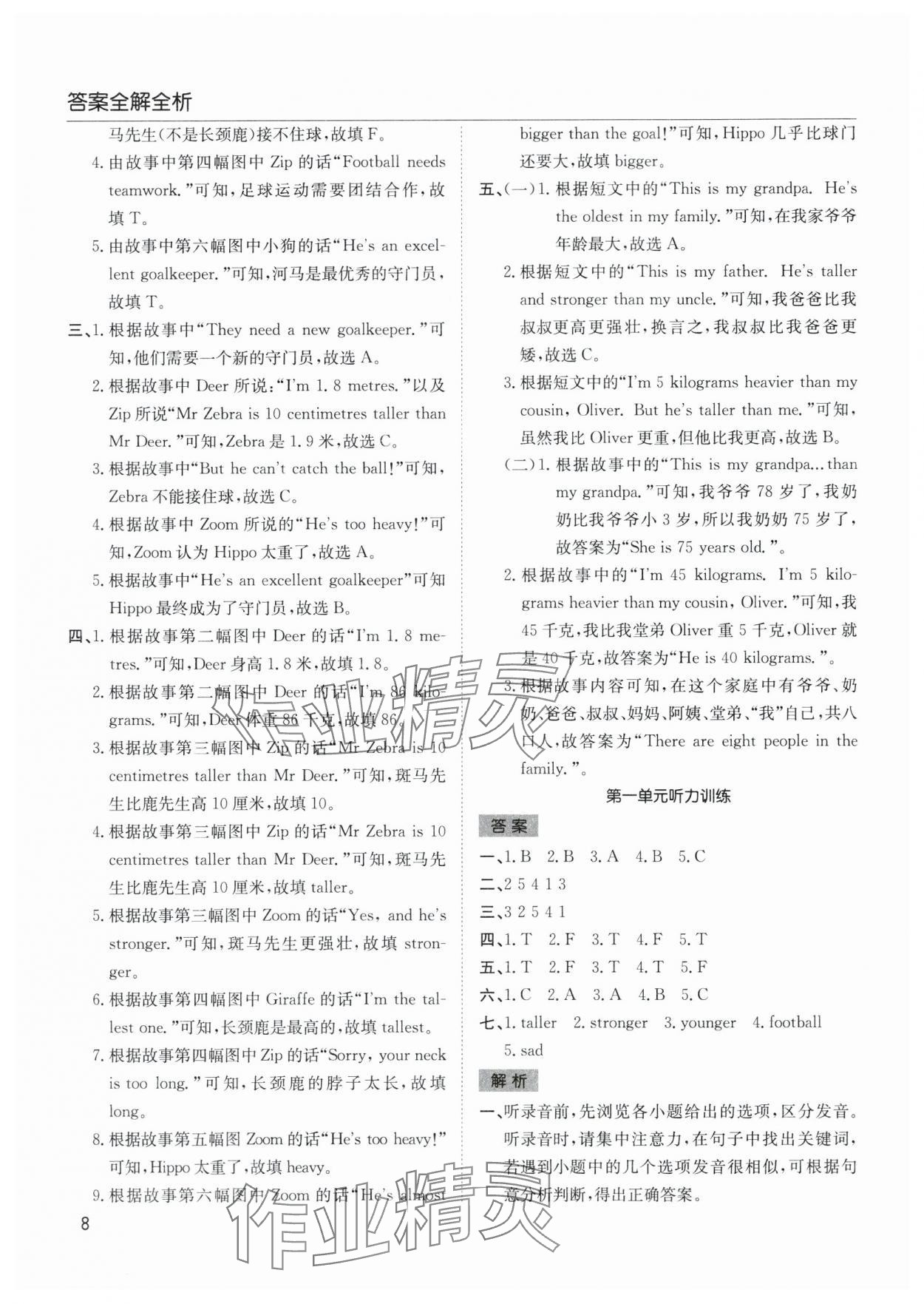 2024年陽光課堂課時作業(yè)六年級英語下冊人教版 參考答案第8頁