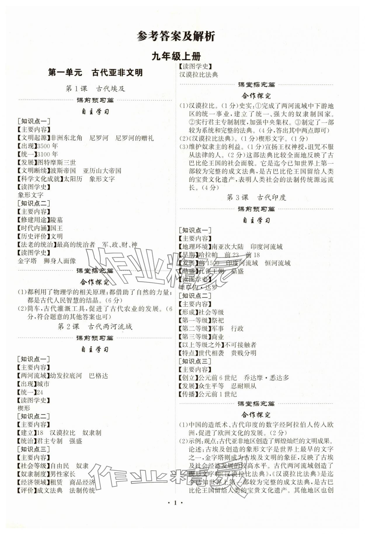 2024年精準同步九年級歷史全一冊人教版廣州專版 第1頁
