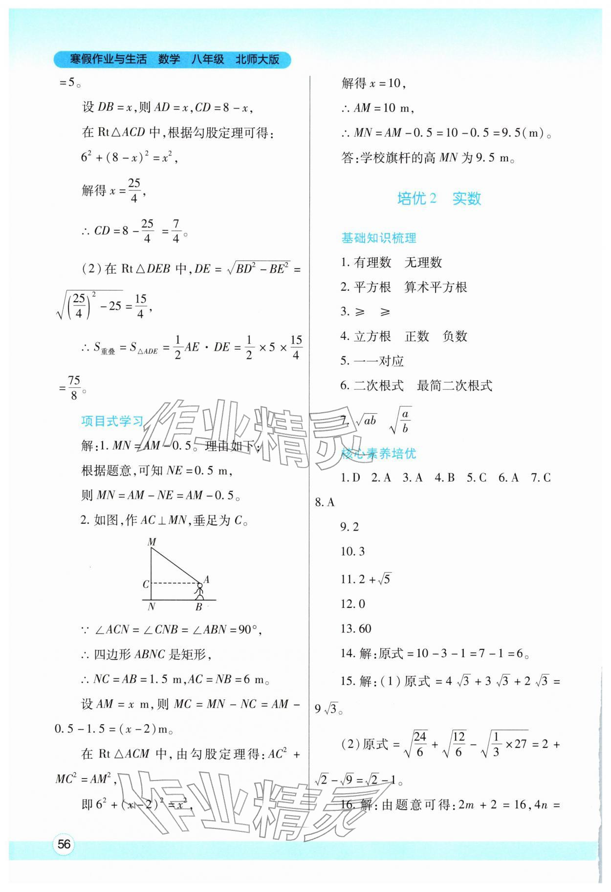 2026年寒假作业与生活陕西师范大学出版总社八年级数学北师大版&nbsp;第2页