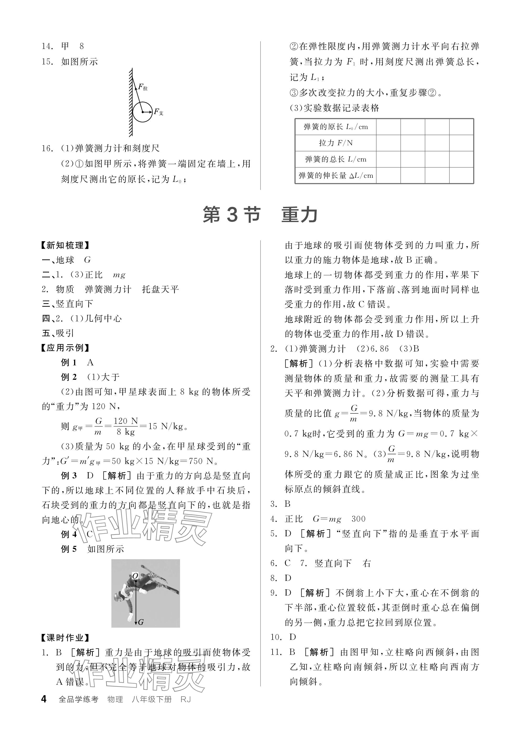 2024年全品学练考八年级物理下册人教版广东专版 参考答案第4页