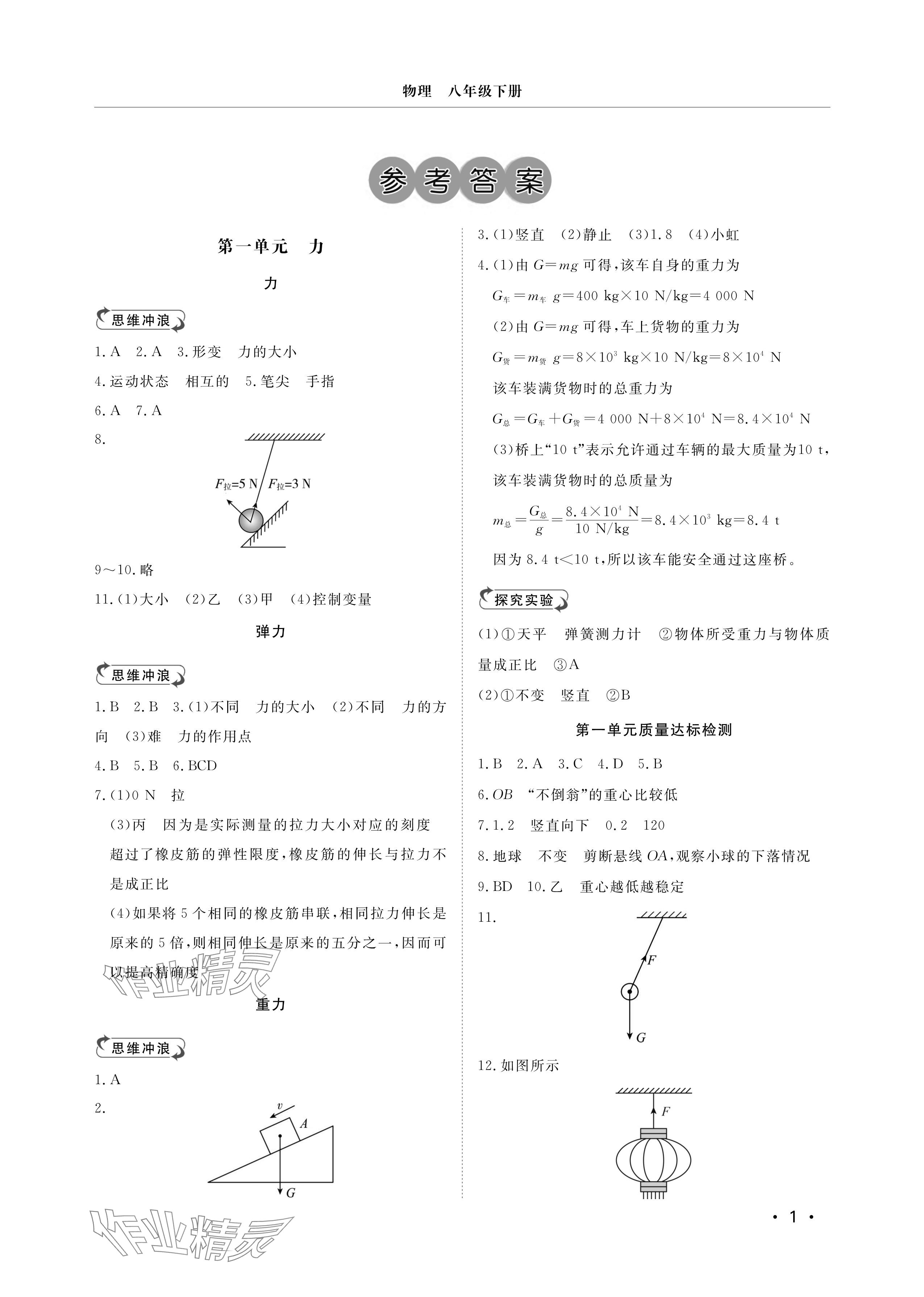 2025年行知天下八年级物理下册人教版 参考答案第1页