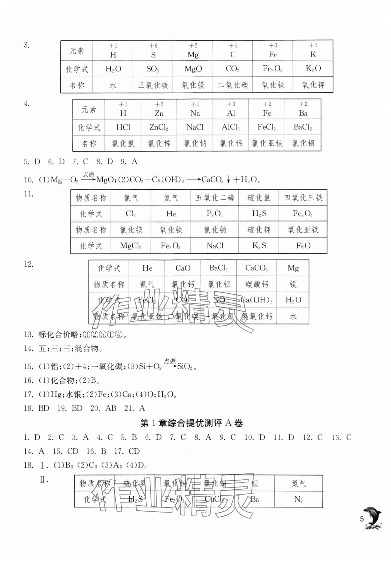 2023年实验班提优训练九年级化学上册沪教版上海专版54制 参考答案第5页