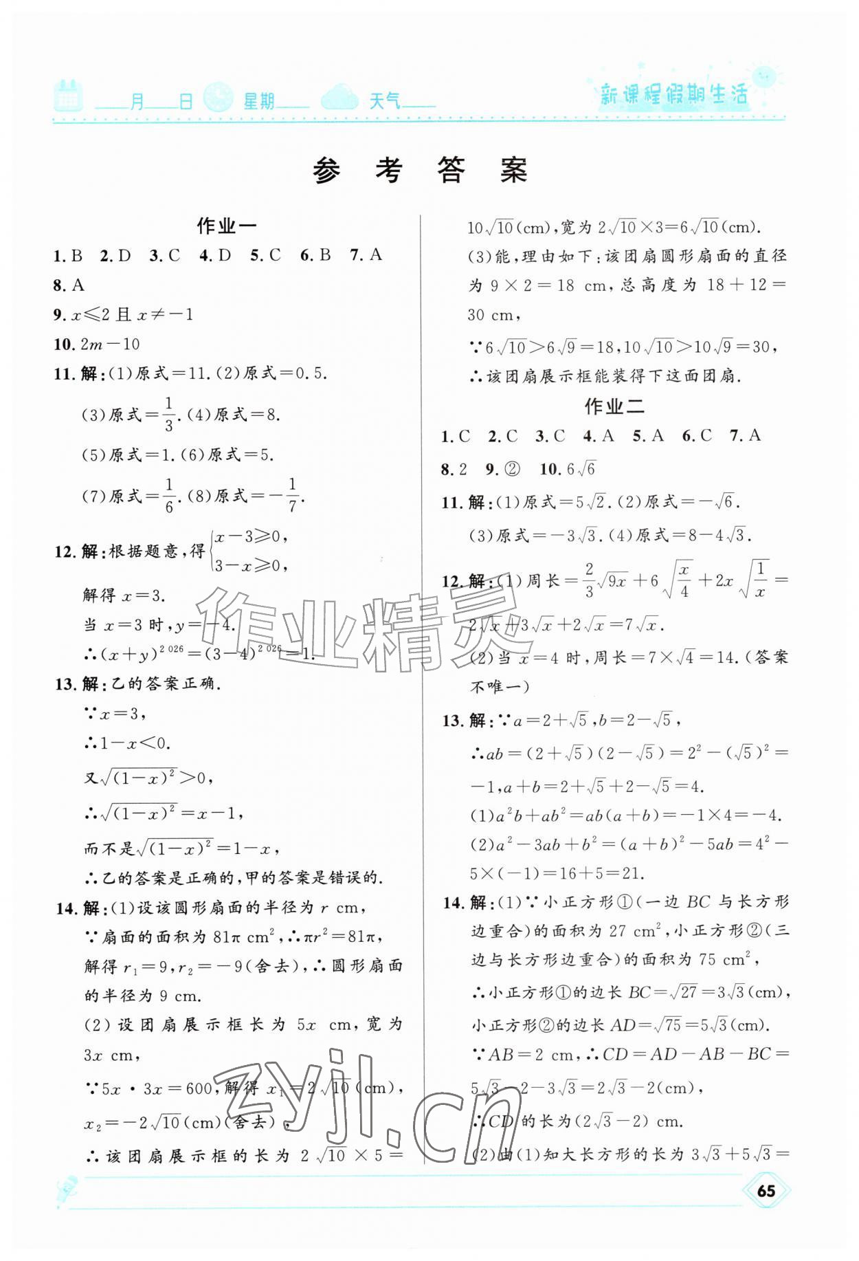 2026年新课程假期生活八年级数学&nbsp;第1页
