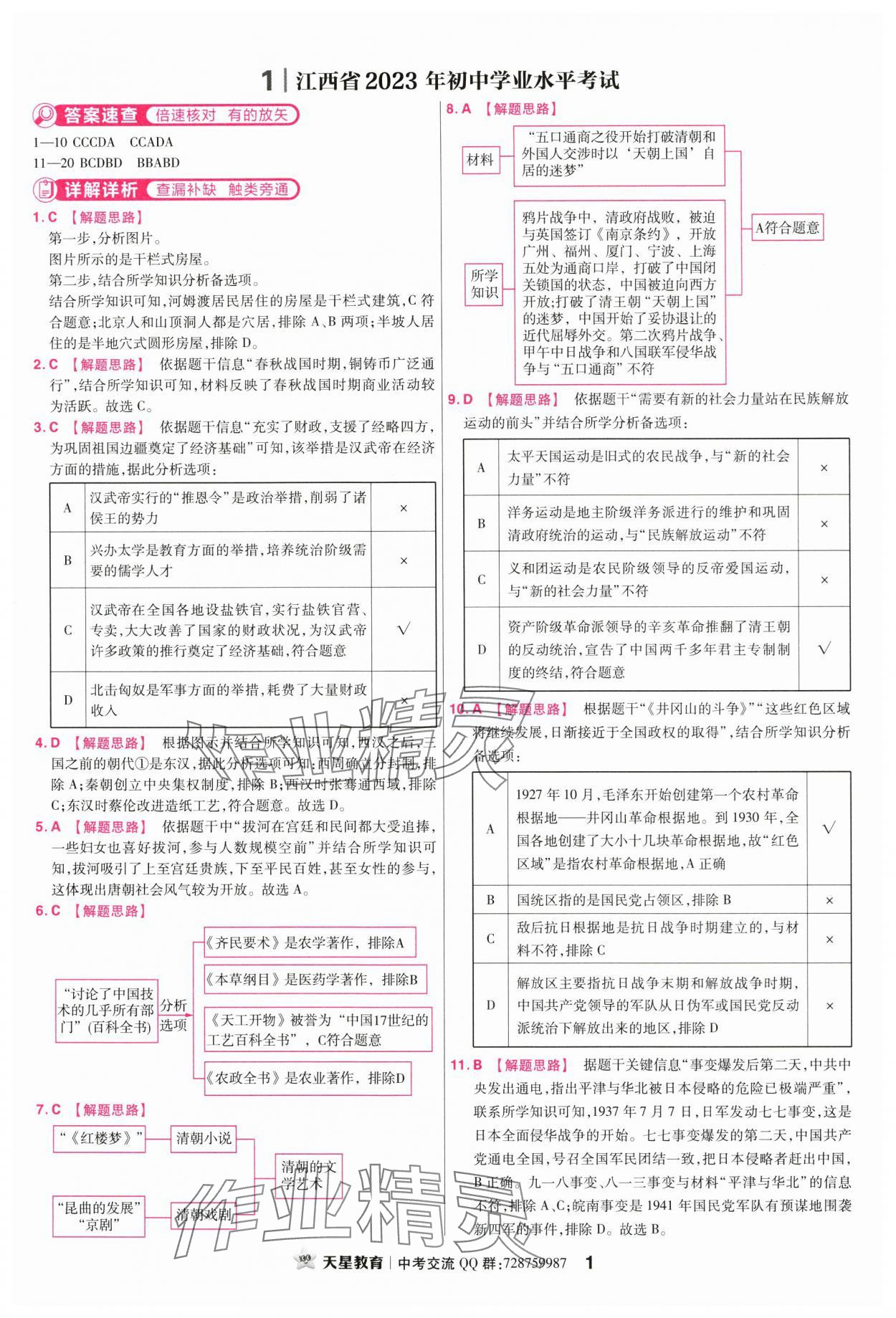 2024年金考卷45套汇编历史江西专版 参考答案第1页