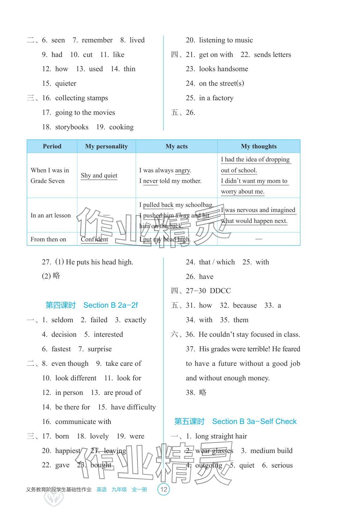 2025年学生基础性作业九年级英语全一册人教版&nbsp;参考答案第12页