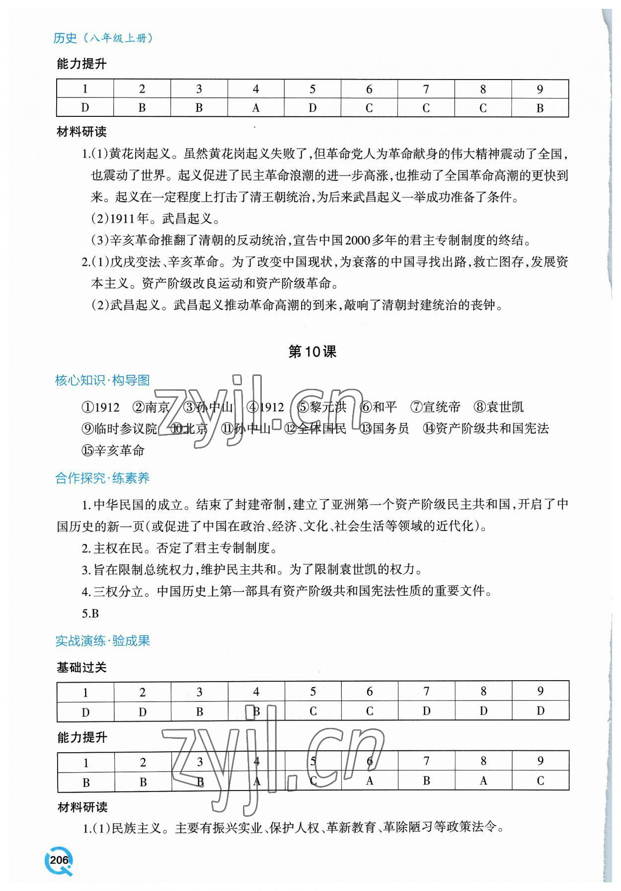 2023年新課堂學(xué)習(xí)與探究八年級(jí)歷史上冊(cè)人教版 參考答案第10頁