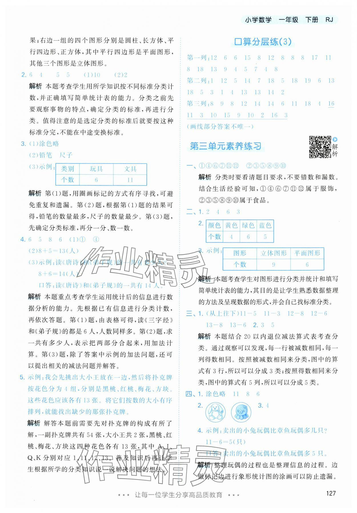 2024年53天天練一年級(jí)數(shù)學(xué)下冊人教版 參考答案第11頁