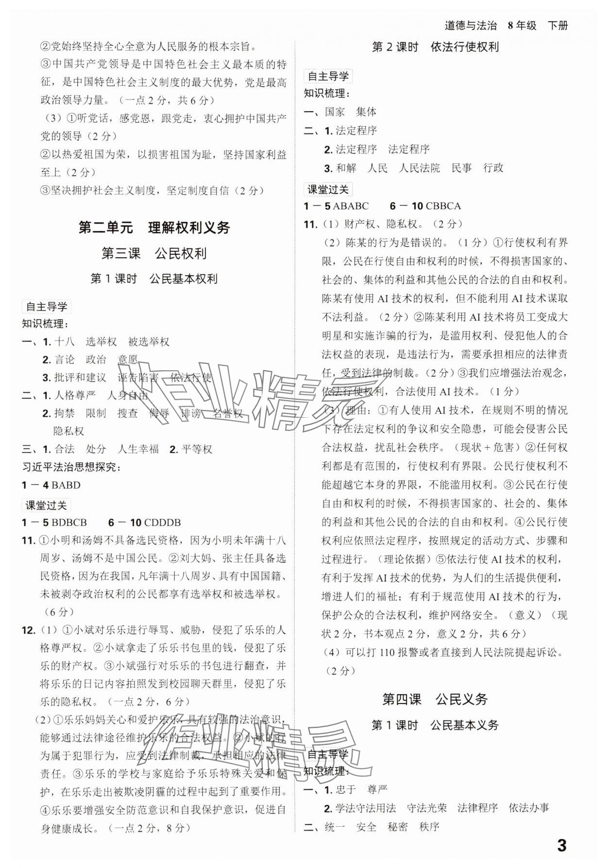 2025年全程突破八年级道德与法治下册人教版 参考答案第3页