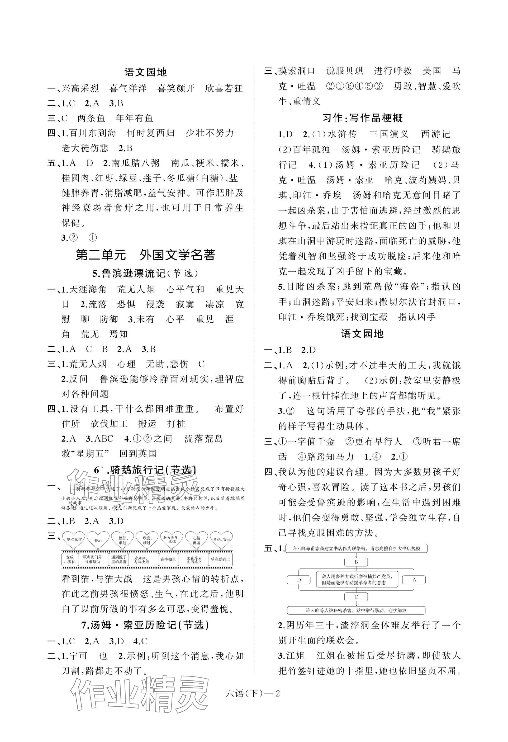 2025年小學學習好幫手六年級語文下冊人教版 參考答案第2頁