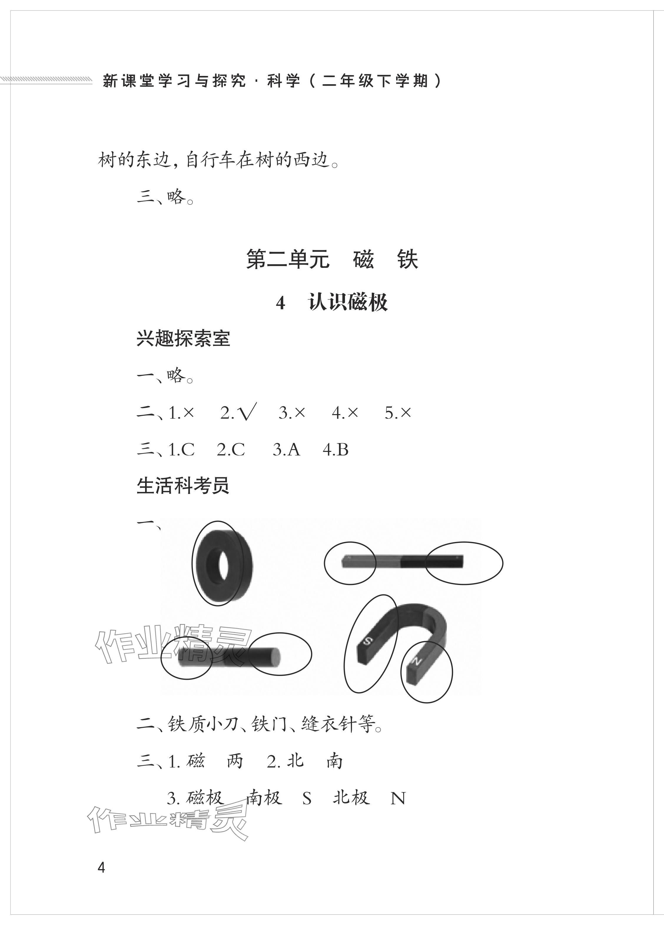 2024年新課堂學(xué)習(xí)與探究二年級(jí)科學(xué)下冊(cè)青島版&nbsp;參考答案第4頁(yè)