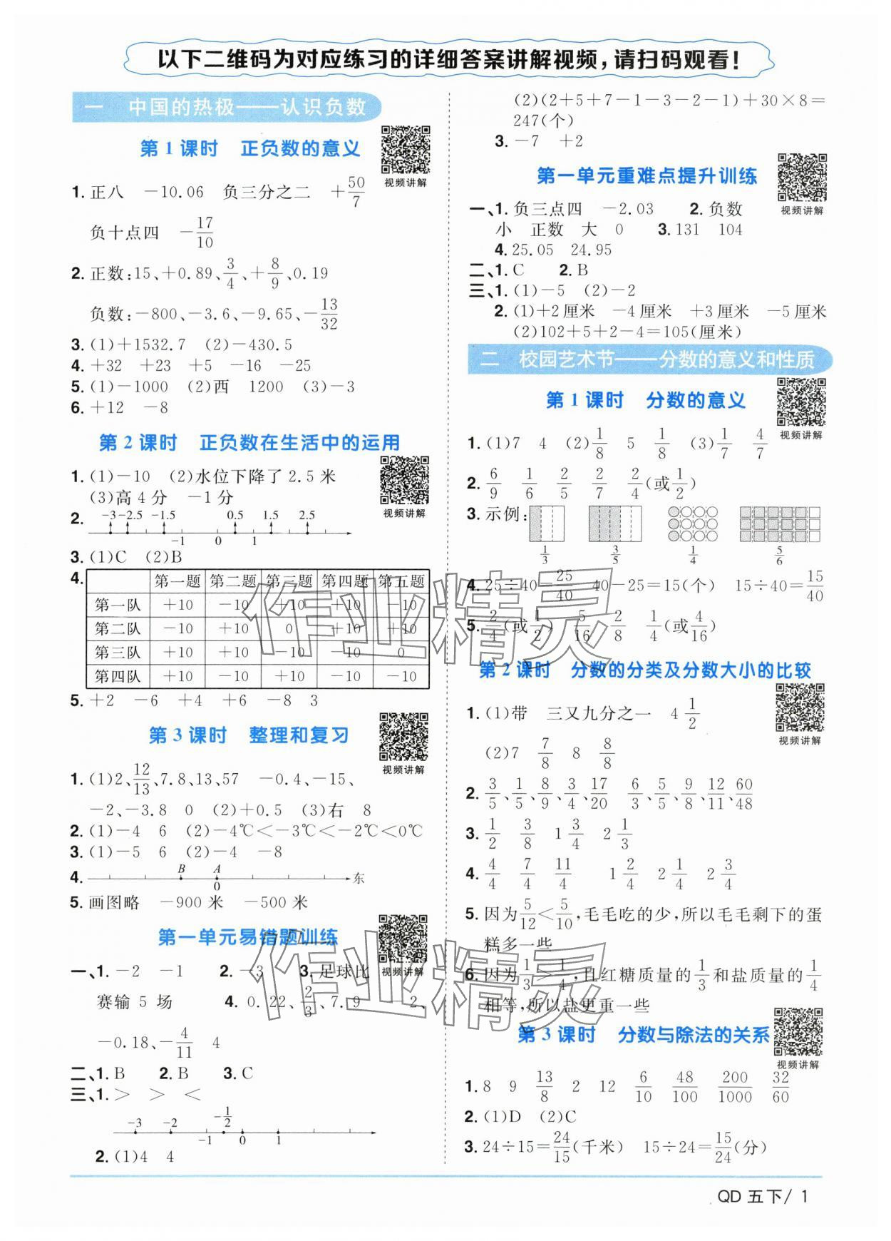 2024年陽(yáng)光同學(xué)課時(shí)優(yōu)化作業(yè)五年級(jí)數(shù)學(xué)下冊(cè)青島版 參考答案第1頁(yè)