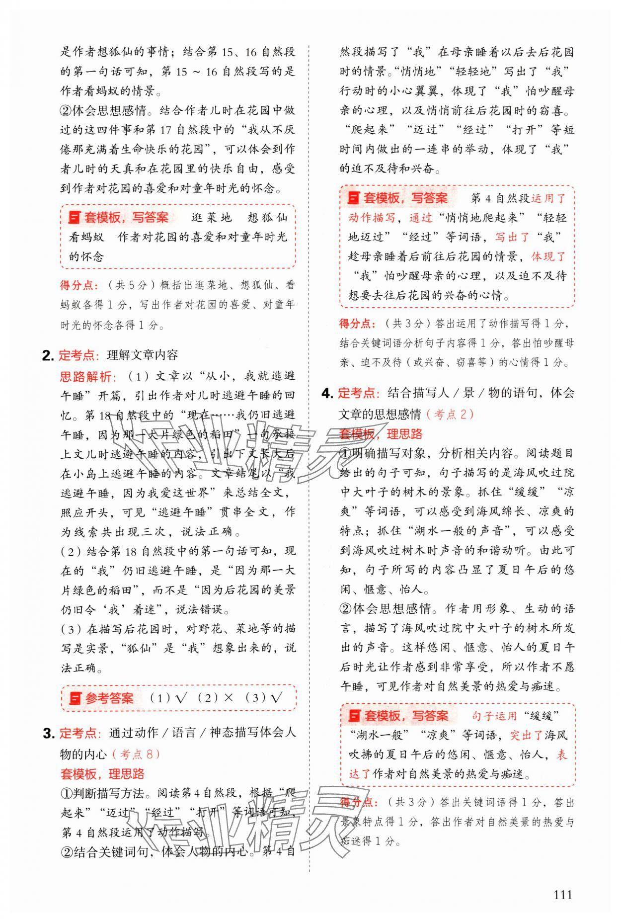 2025年閱讀理解與答題模板五年級語文下冊人教版 參考答案第3頁