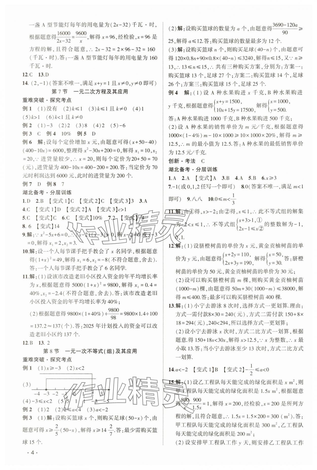 2025年聚焦中考數學中考湖北專版 參考答案第4頁