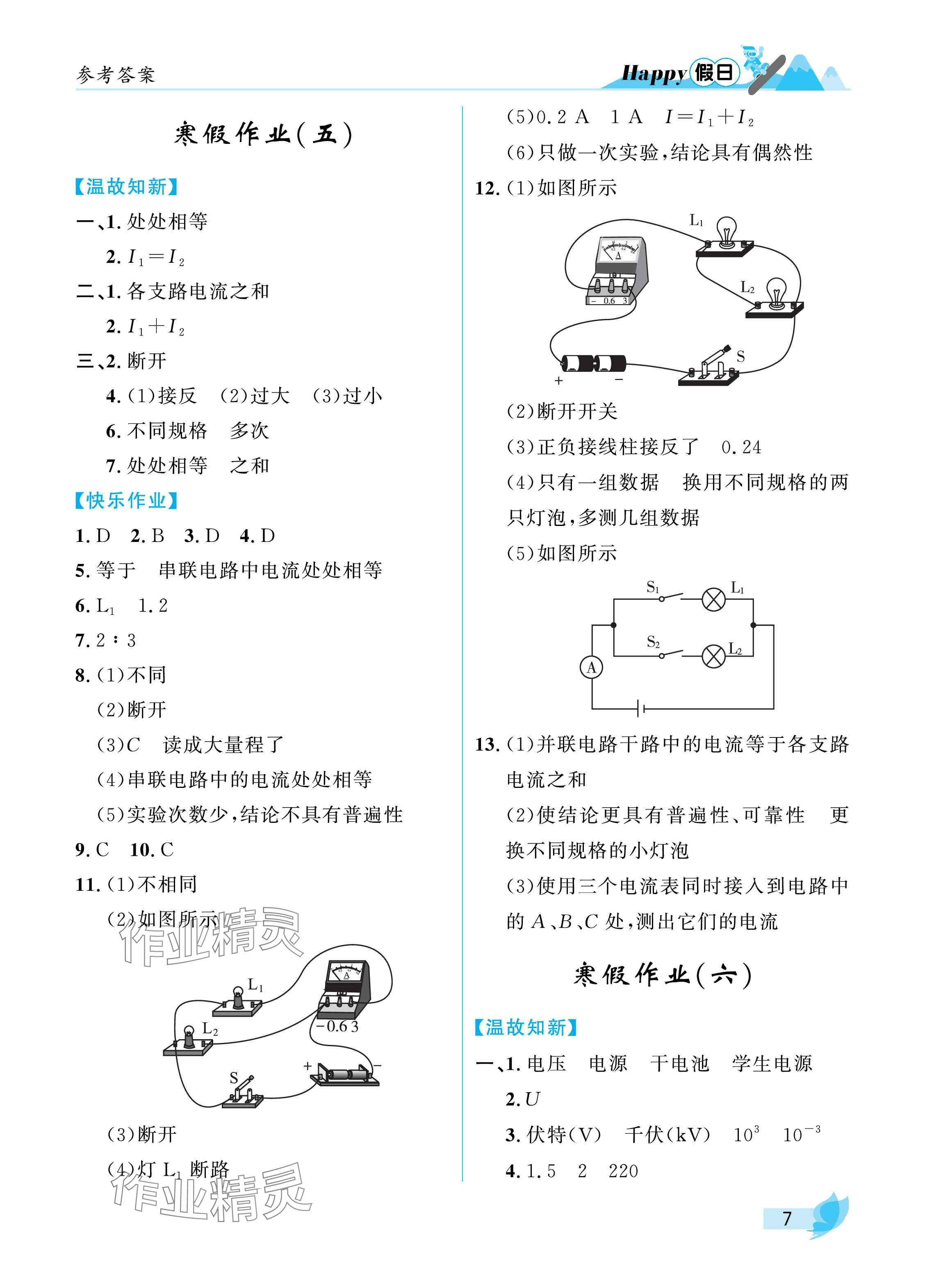 2025年寒假Happy假日九年级物理鲁科版 参考答案第7页