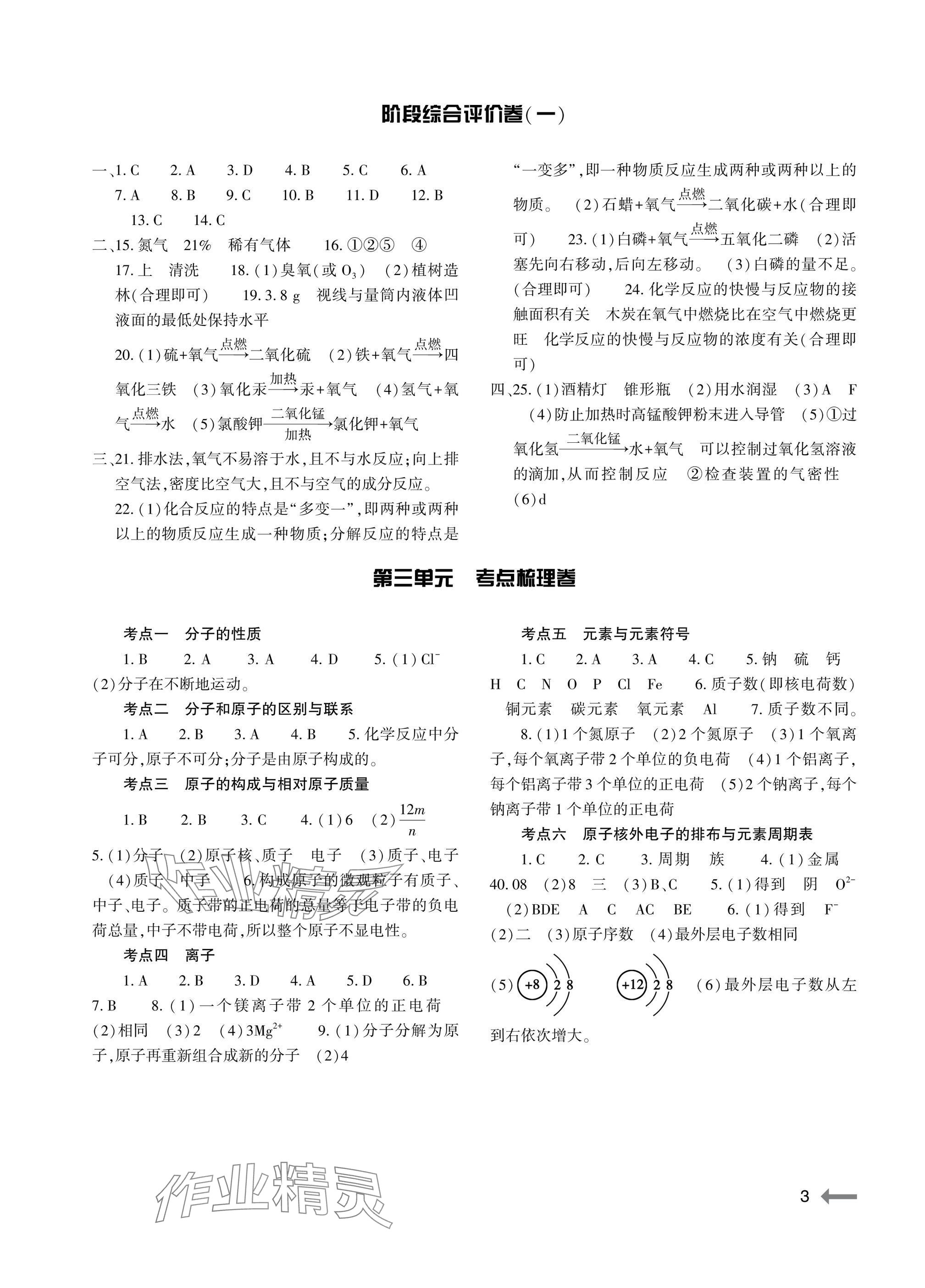 2025年节节高大象出版社九年级化学全一册人教版 参考答案第3页