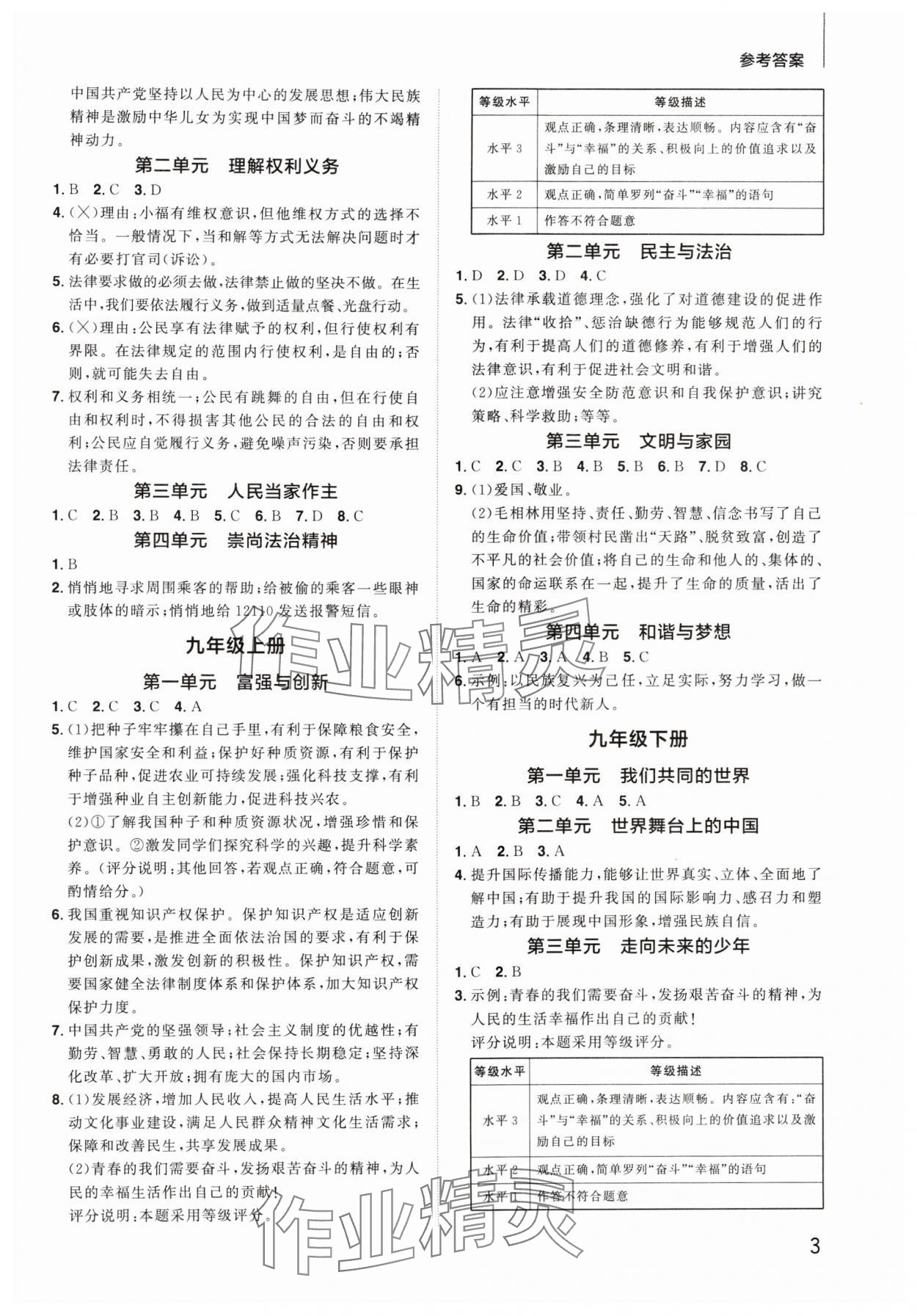 2024年陽光同學(xué)分層新中考道德與法治福建專版 參考答案第2頁