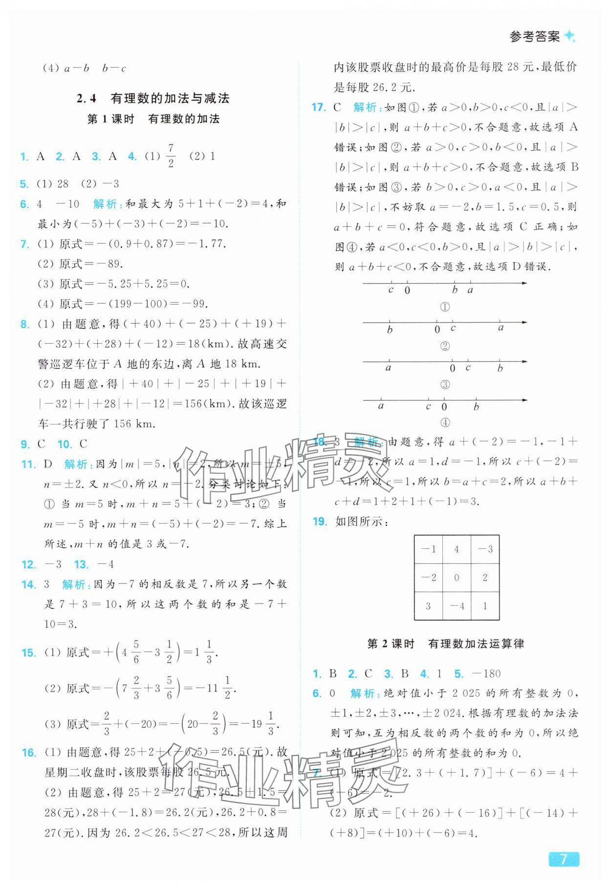 2025年亮點(diǎn)給力提優(yōu)課時作業(yè)本七年級數(shù)學(xué)上冊蘇科版 參考答案第7頁
