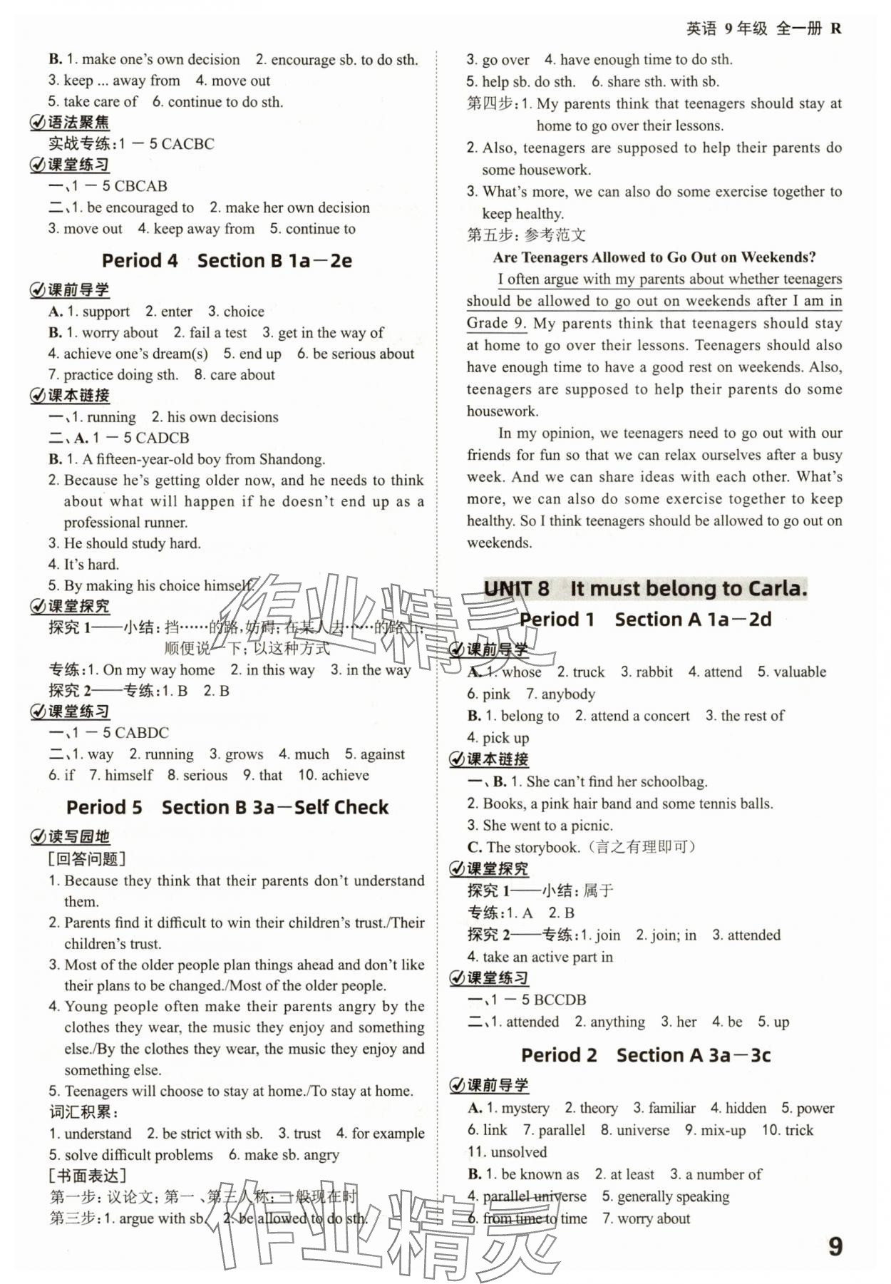 2025年全程突破九年級英語全一冊人教版 參考答案第9頁