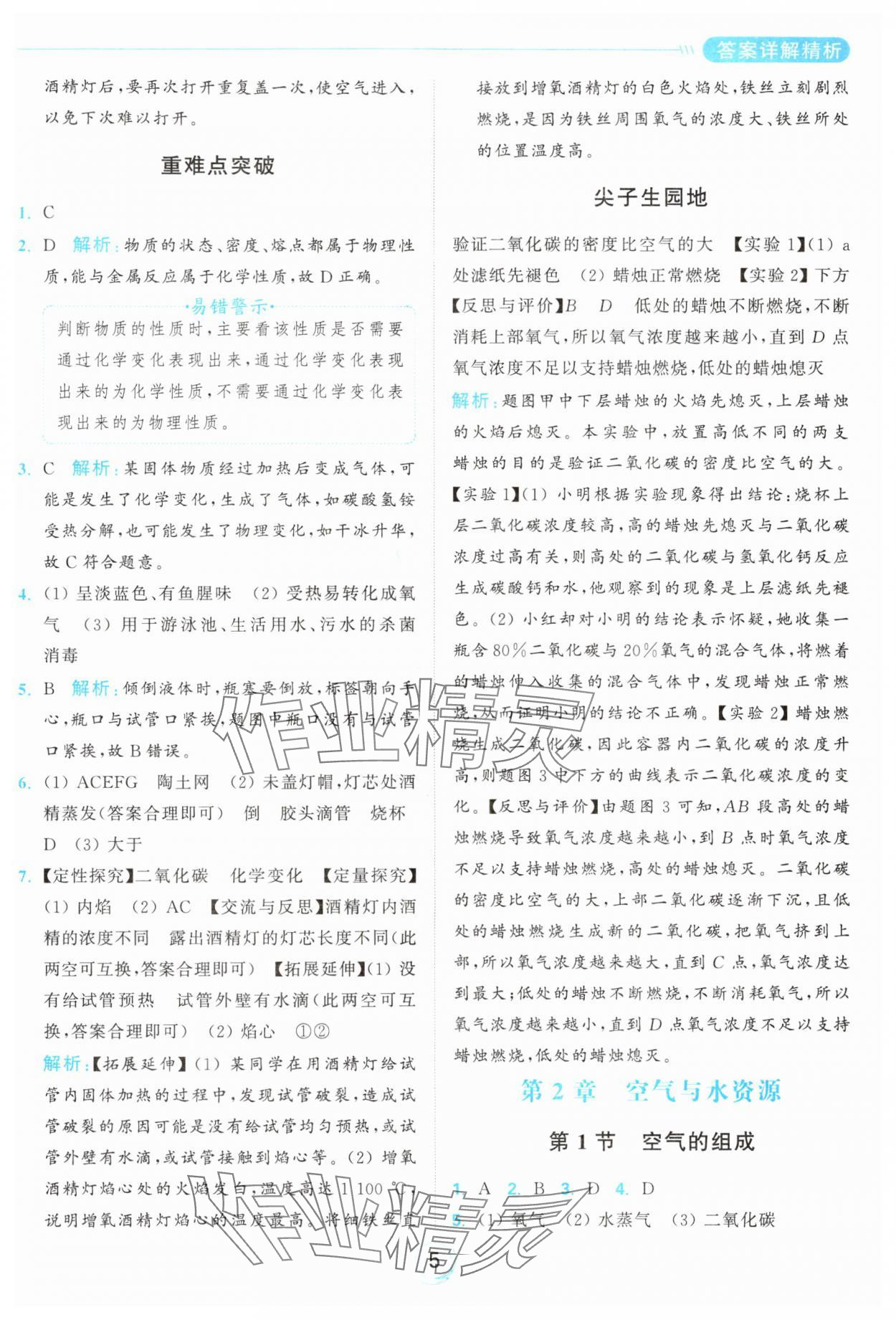 2024年亮點給力全優(yōu)練霸九年級化學(xué)上冊滬教版 參考答案第5頁