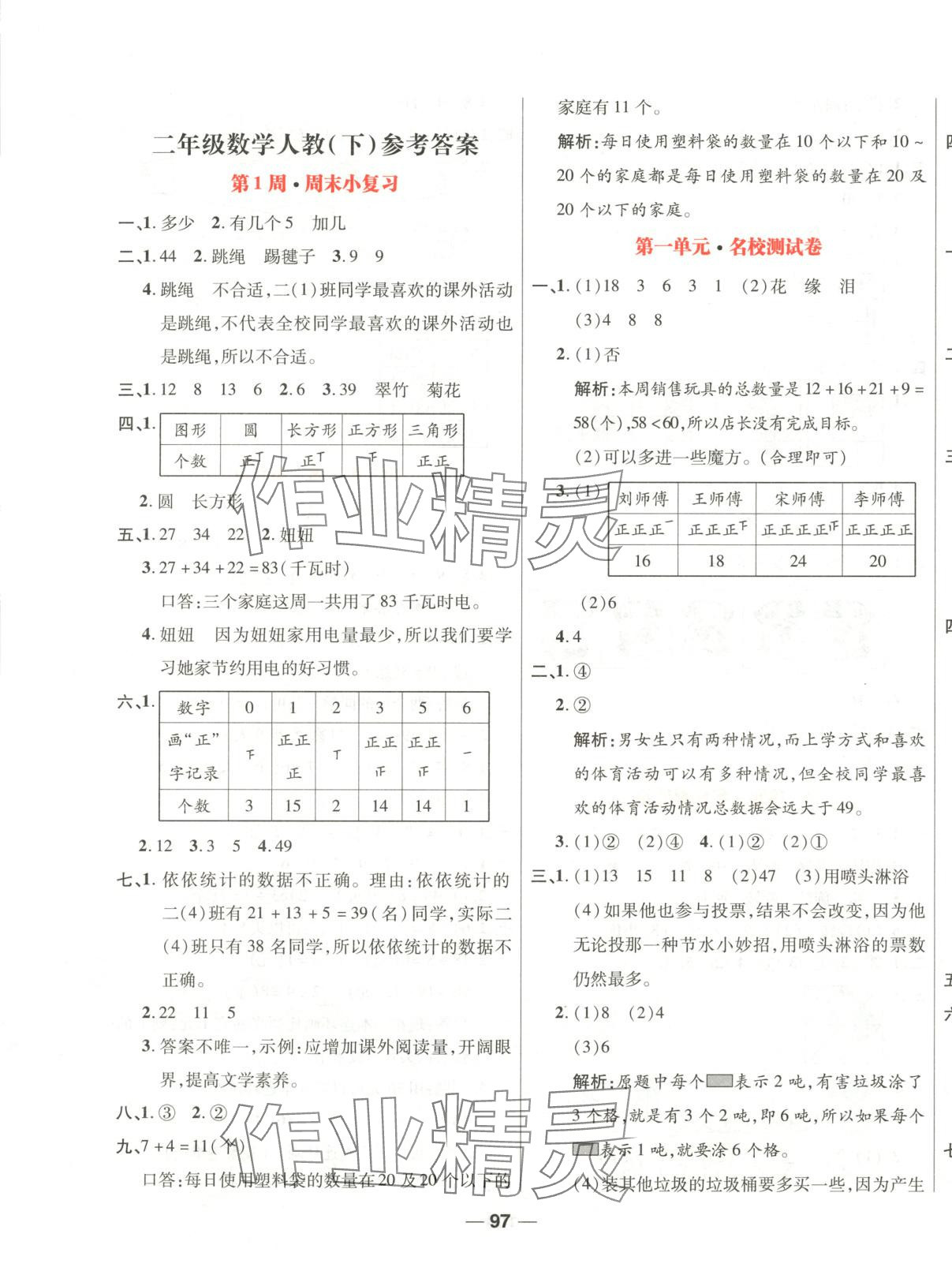 2025年周末小复习二年级数学下册人教版 第1页