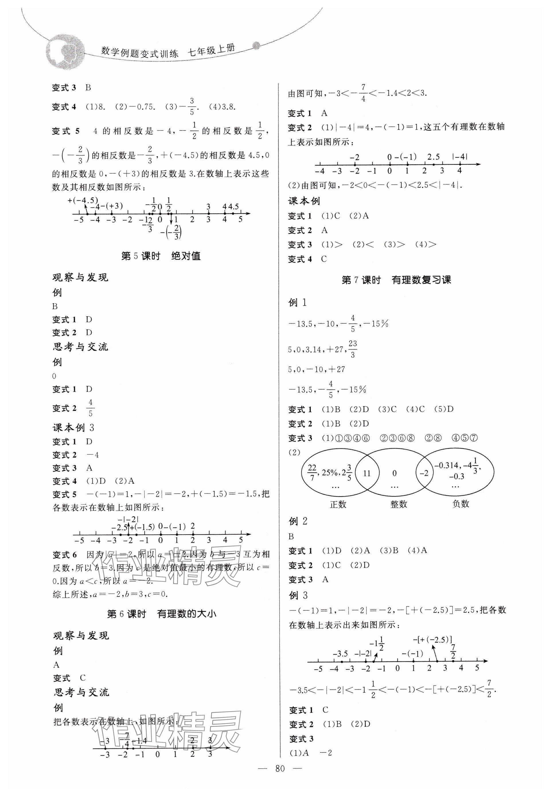 2024年例题变式七年级数学上册青岛版 参考答案第2页