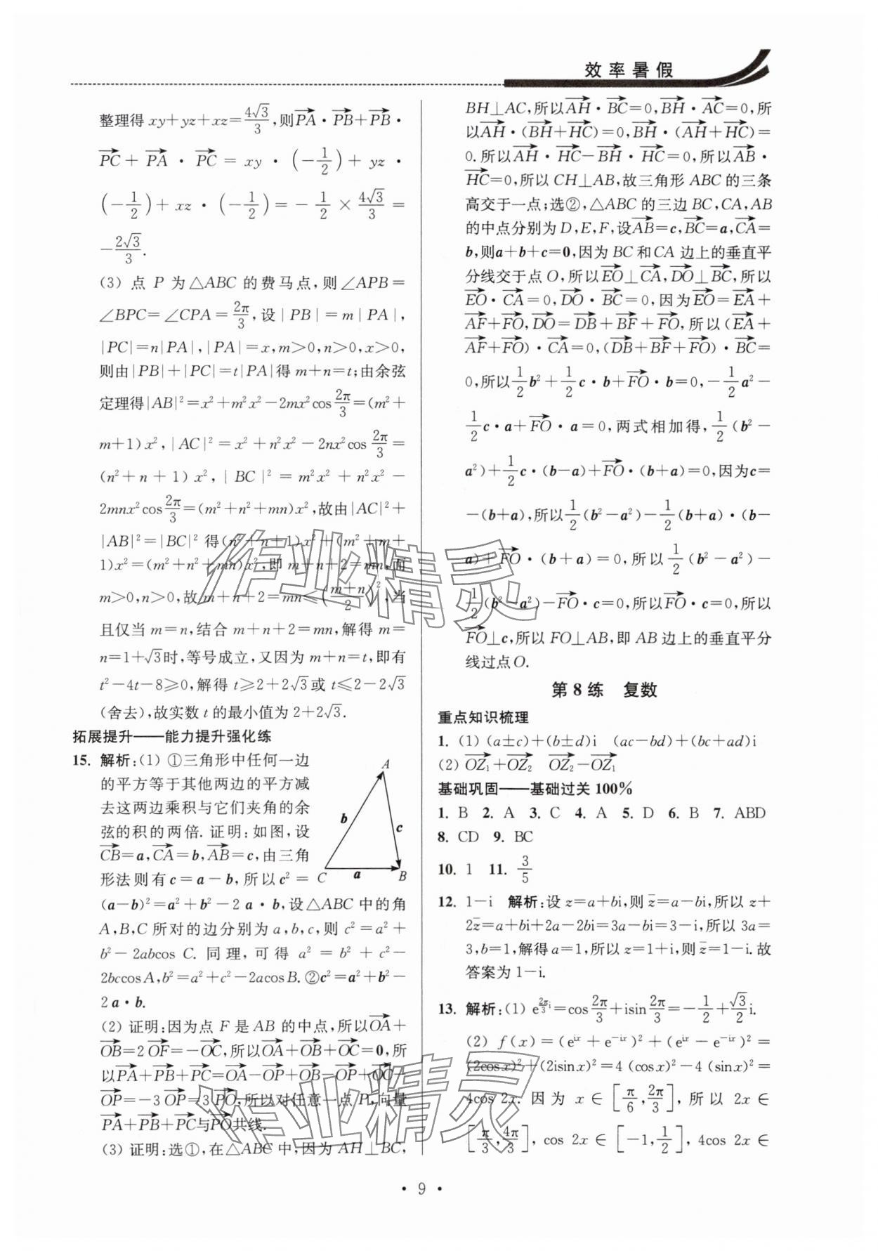 2025年效率暑假江蘇人民出版社高一數(shù)學(xué) 參考答案第9頁(yè)