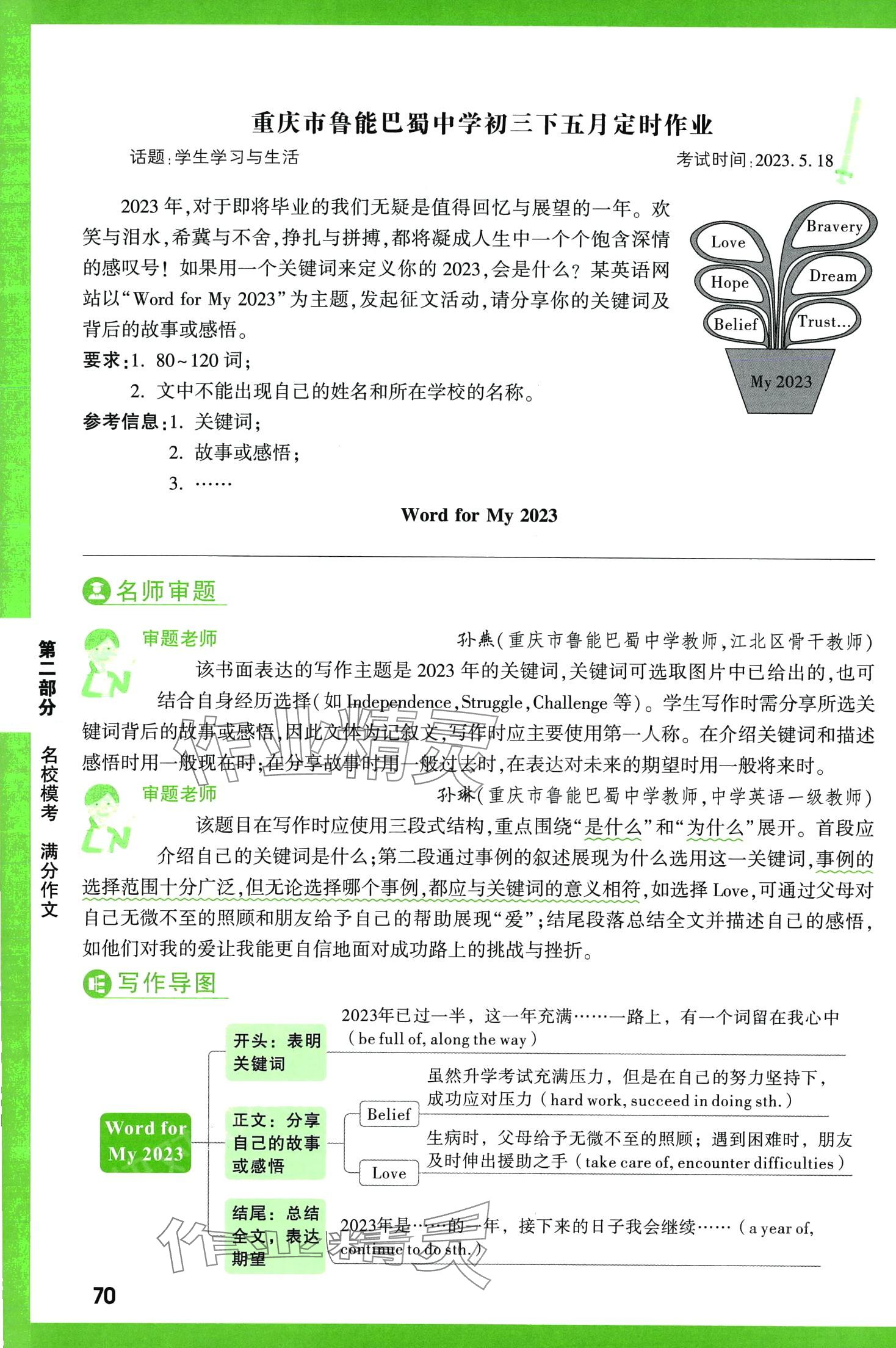 2024年万唯中考名校模考英语满分作文英语中考&nbsp;第70页
