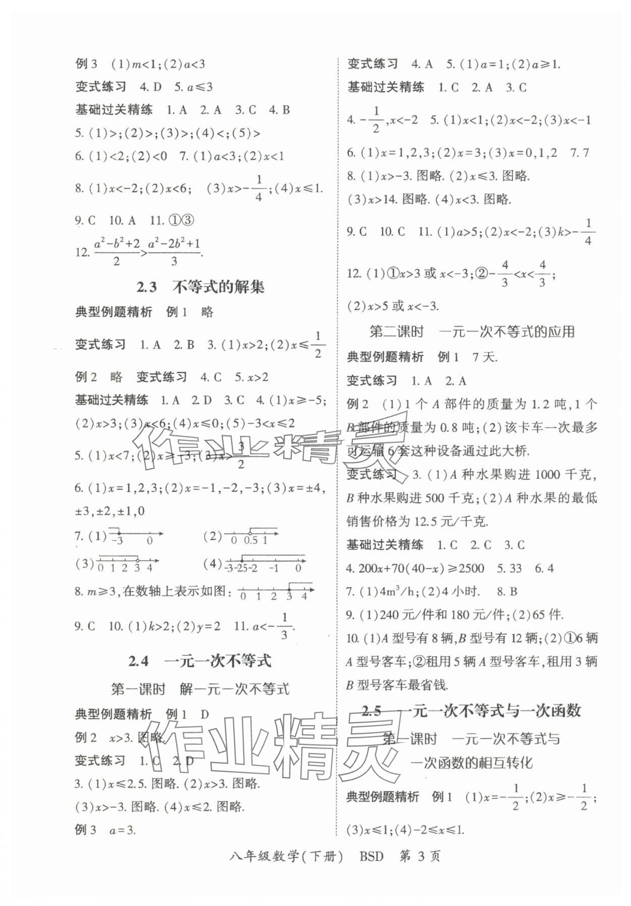 2025年啟航新課堂八年級數(shù)學(xué)下冊北師大版 參考答案第3頁