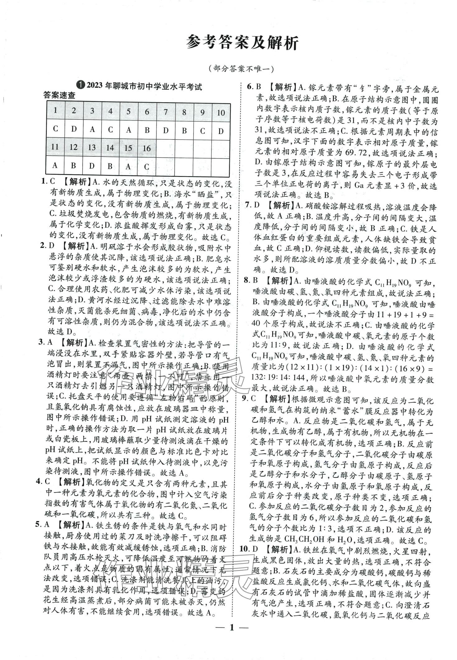 2024年3年真题2年模拟1年预测化学聊城专版 第1页