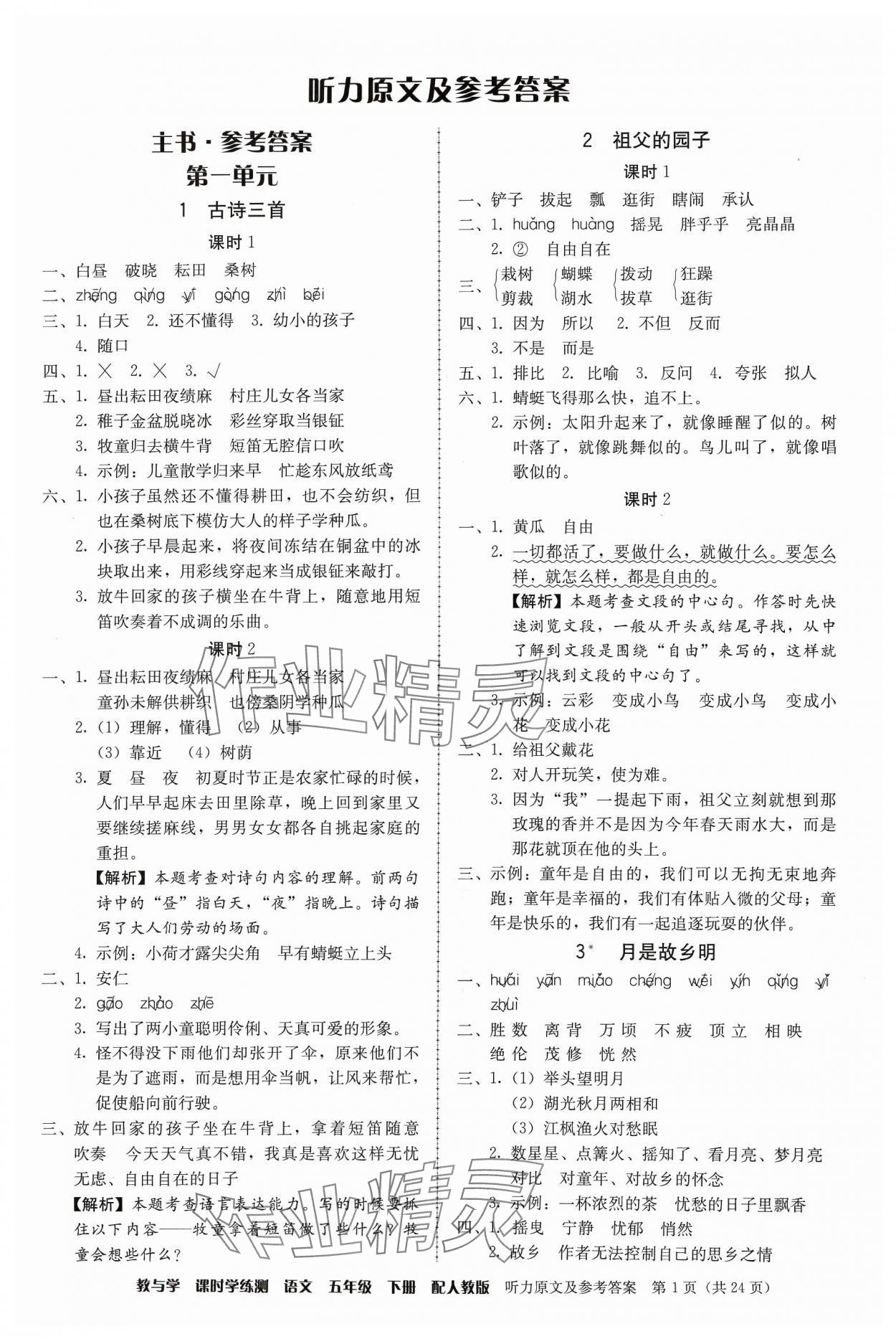 2024年教與學(xué)課時(shí)學(xué)練測(cè)五年級(jí)語文下冊(cè)人教版 第1頁