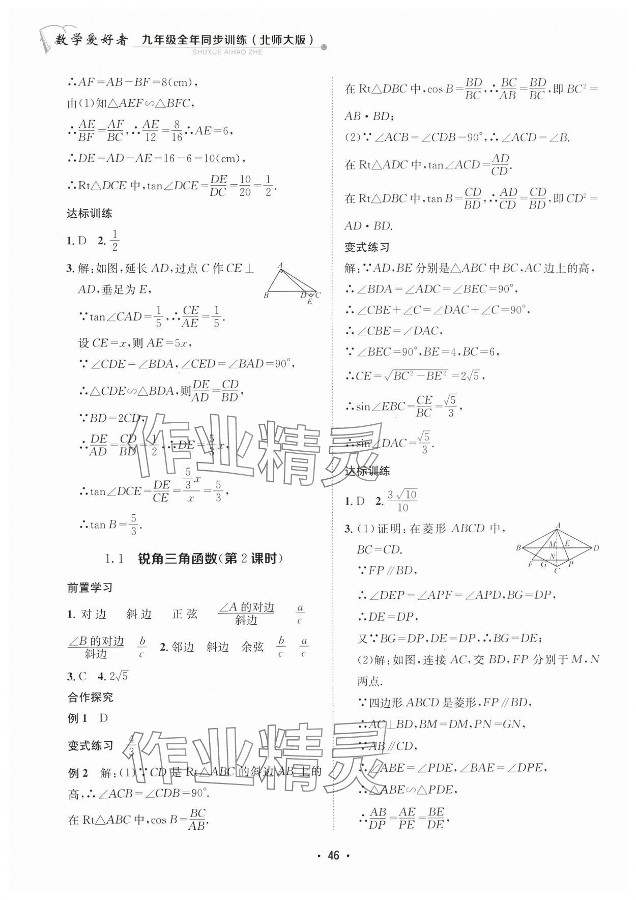 2023年數(shù)學(xué)愛(ài)好者同步訓(xùn)練九年級(jí)全一冊(cè)北師大版 參考答案第46頁(yè)