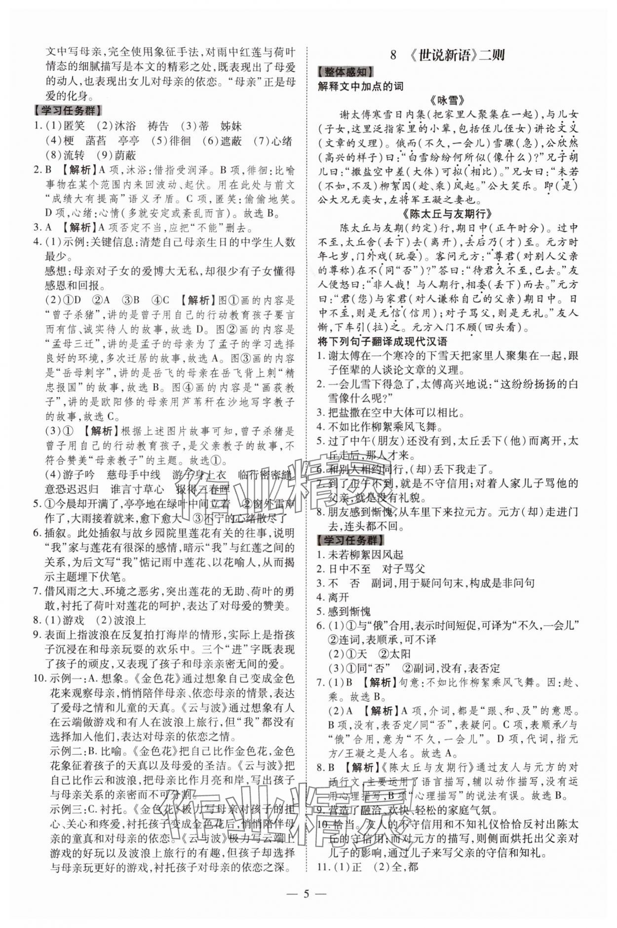 2024年同步?jīng)_刺七年級語文上冊人教版 參考答案第5頁